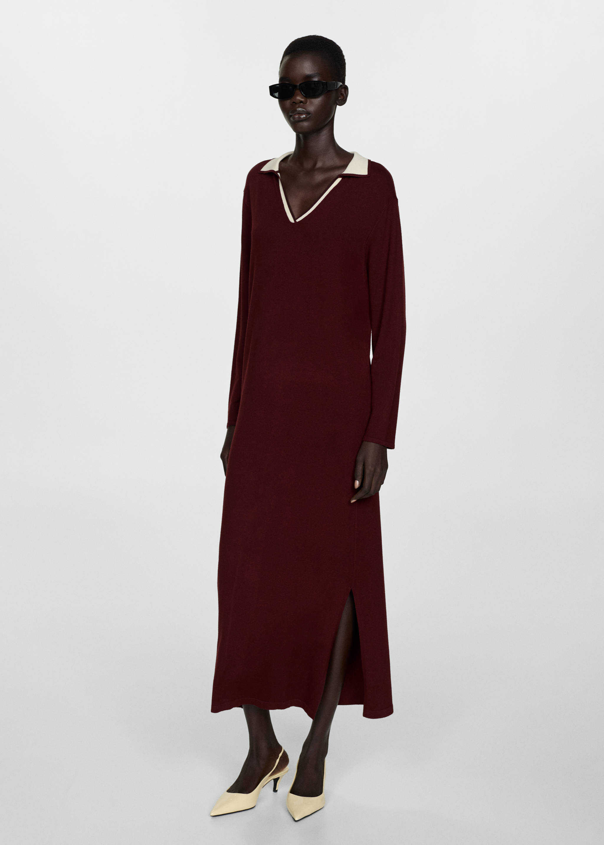 对比色衣领连衣裙 - null