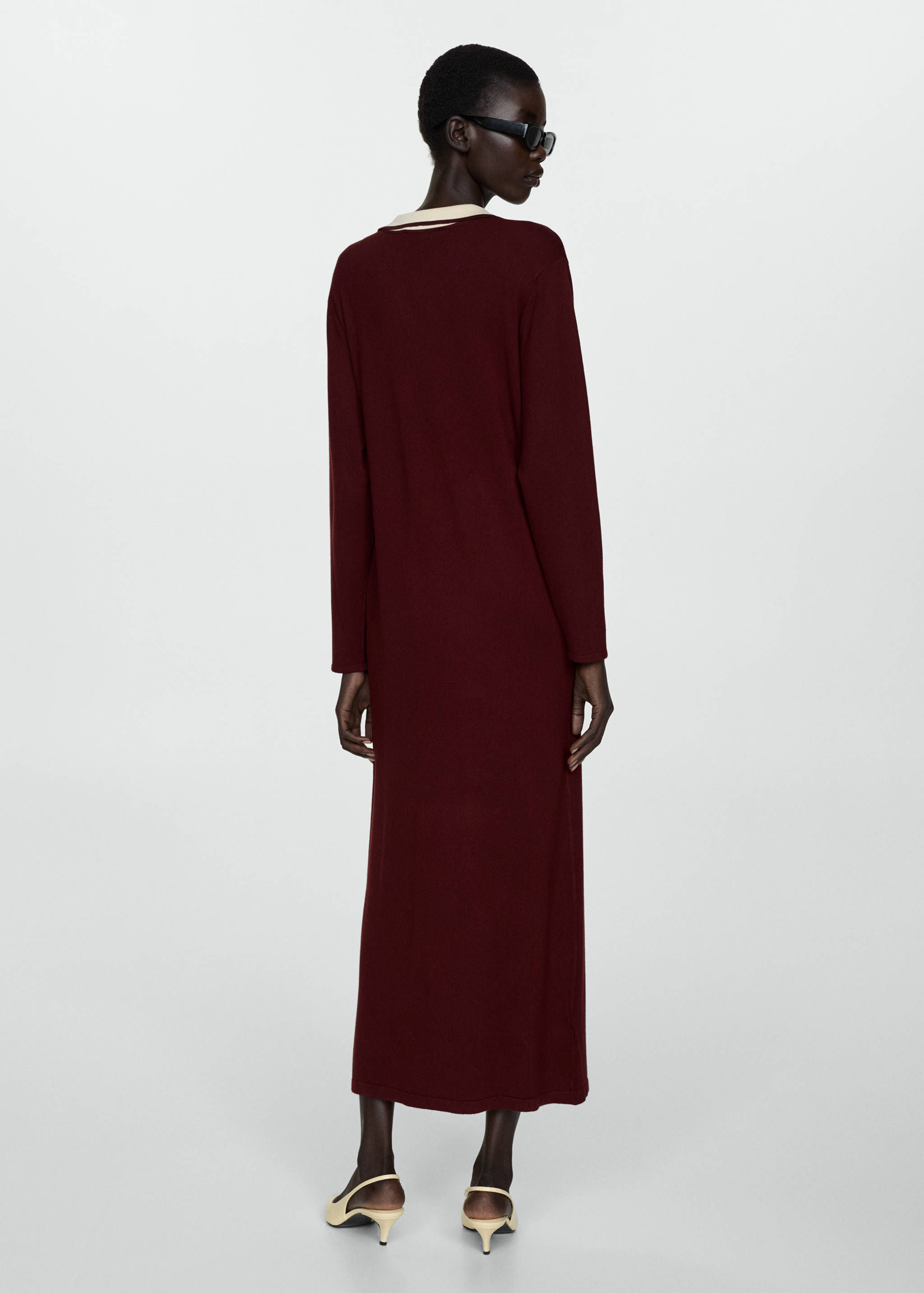 对比色衣领连衣裙 - null