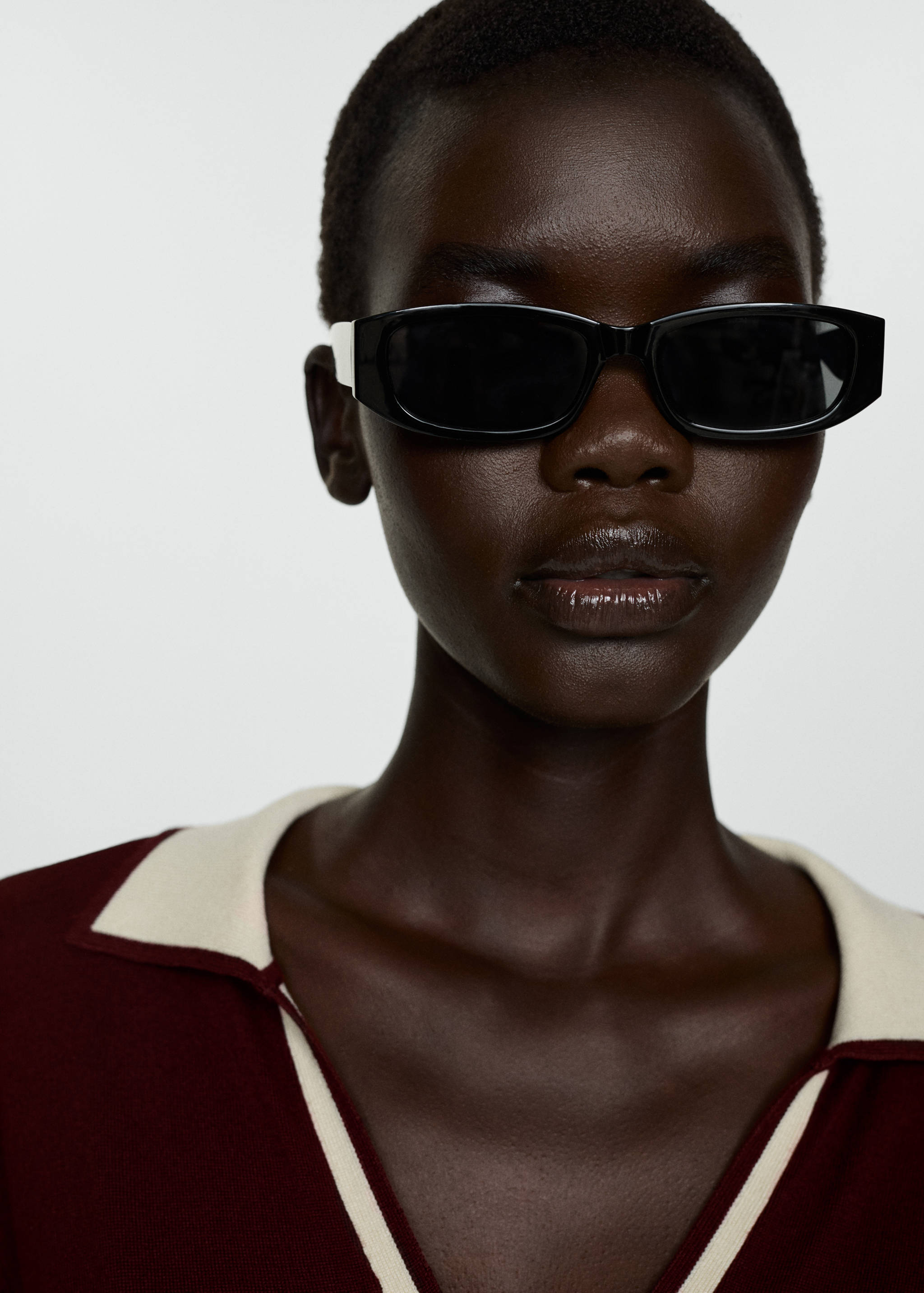 对比色衣领连衣裙 - null