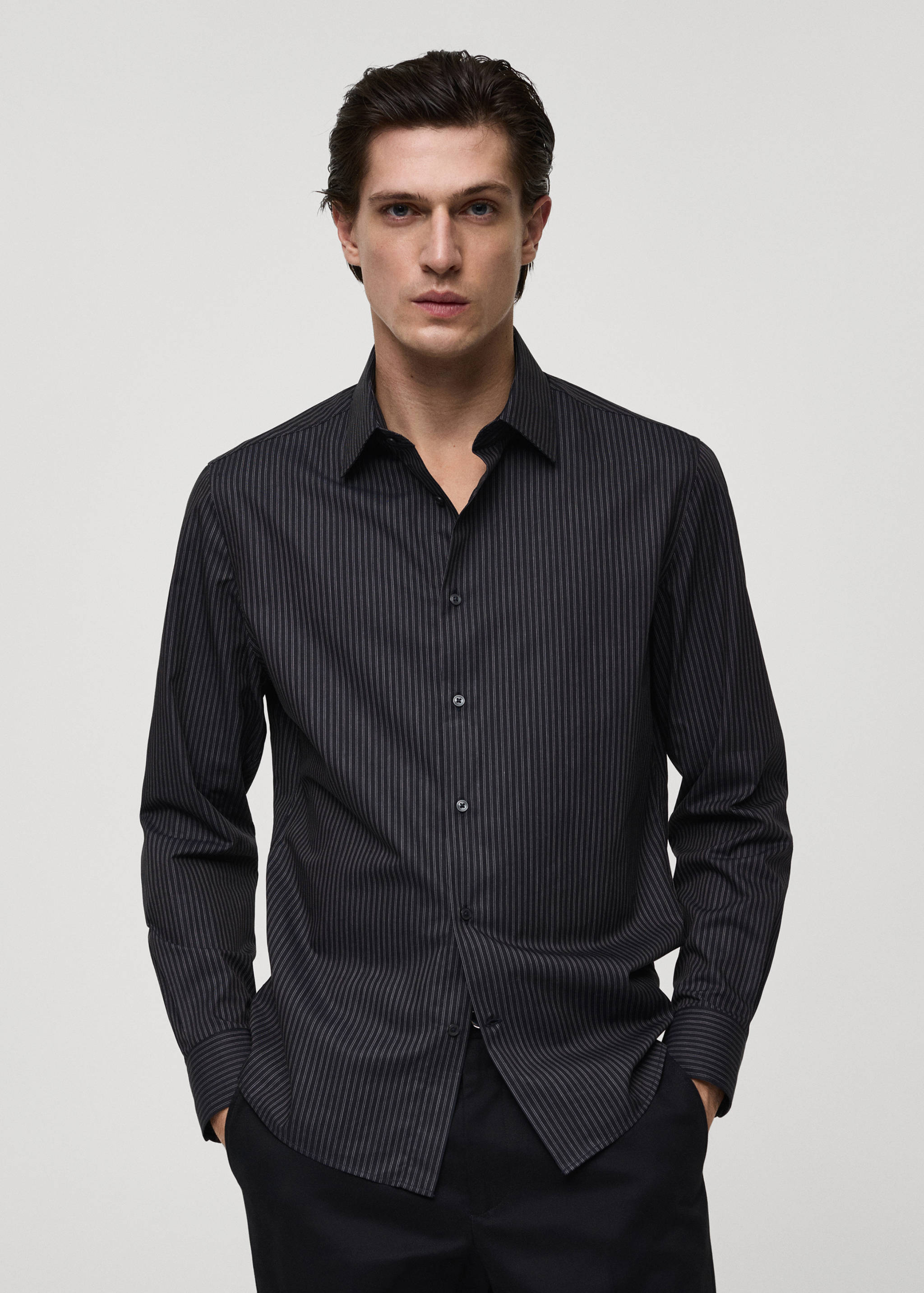 Slim-fit cotton pinstripe shirt - Medium plane
