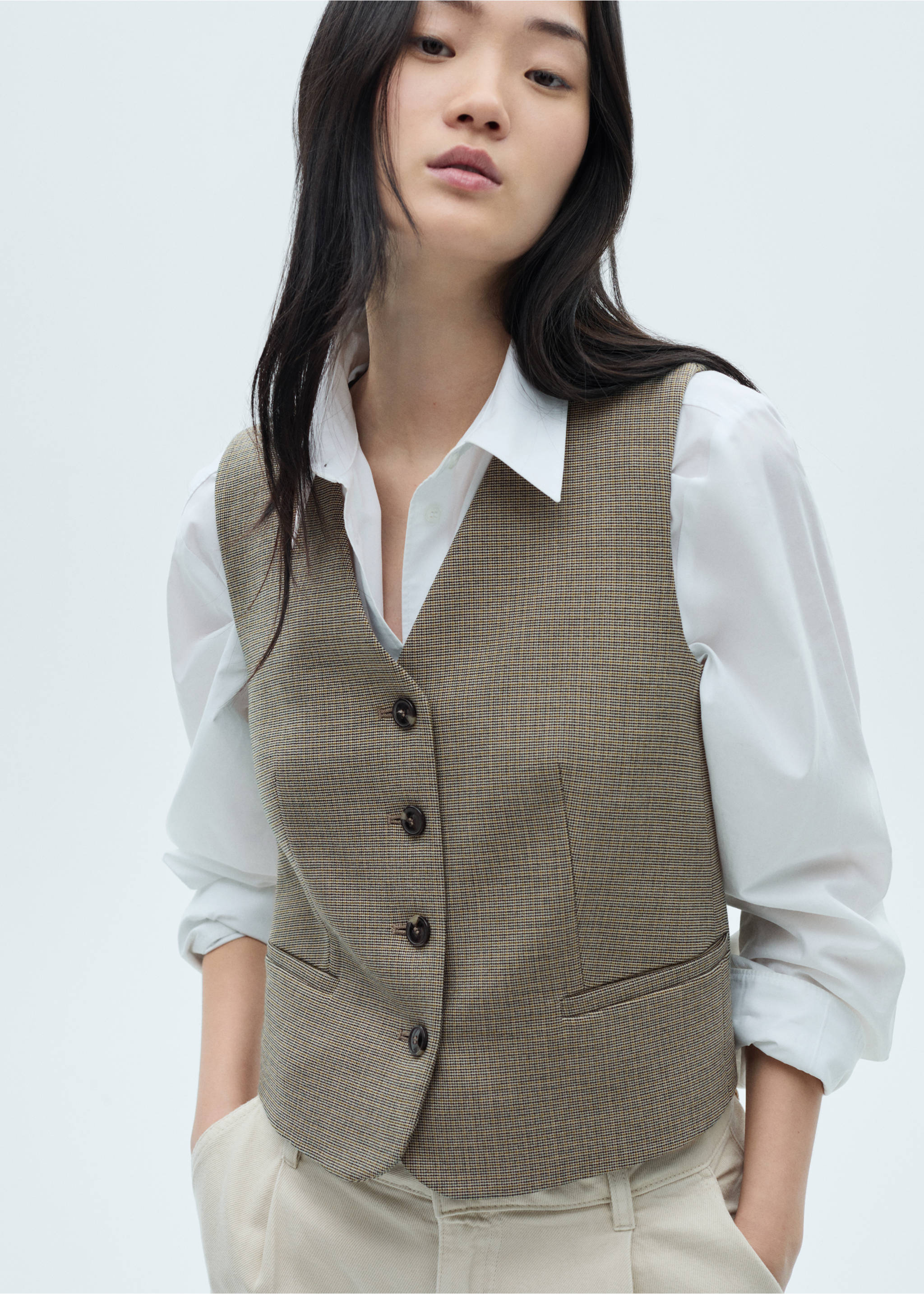 Micro-houndstooth waistcoat - Деталь изделия 2, Хаки. Ref: 77066724-00.