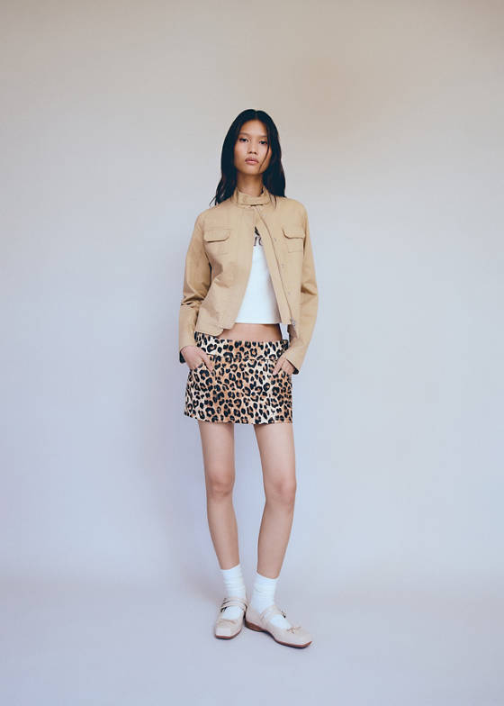 Leopar denim mini etek