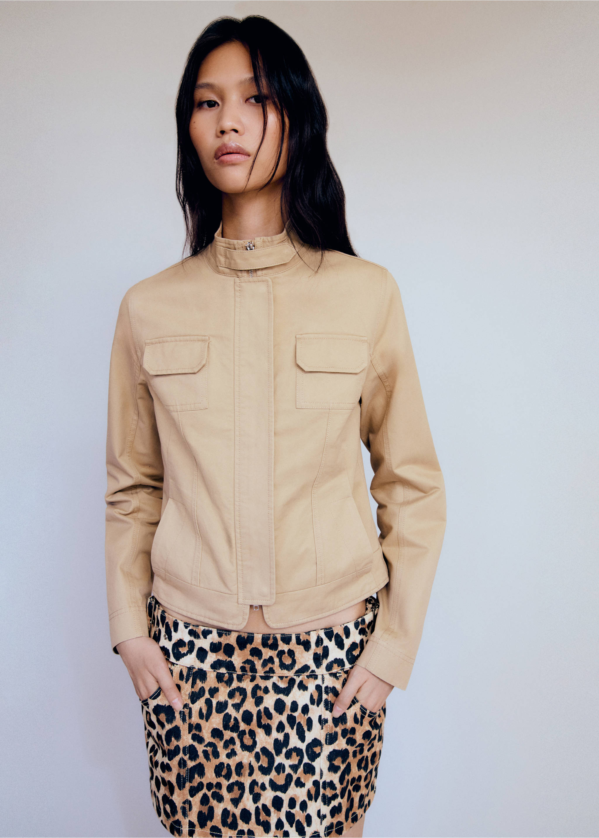 Minifalda vaquera leopardo - Detalle del artículo 1, Beige. Ref: 77066754-00.
