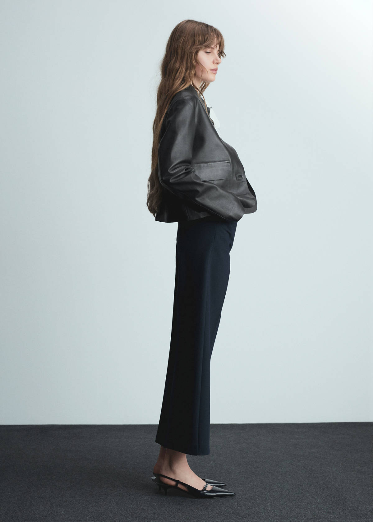 Wide leg pleated trousers — Dark Navy