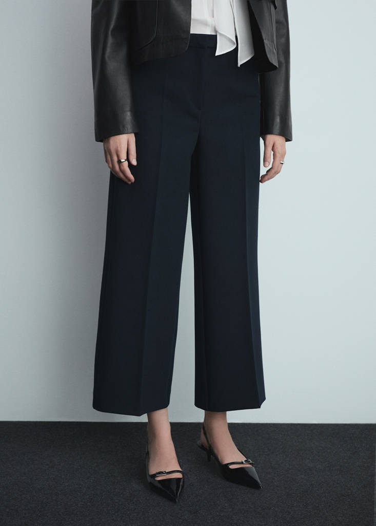 Wide leg pleated trousers — Dark Navy