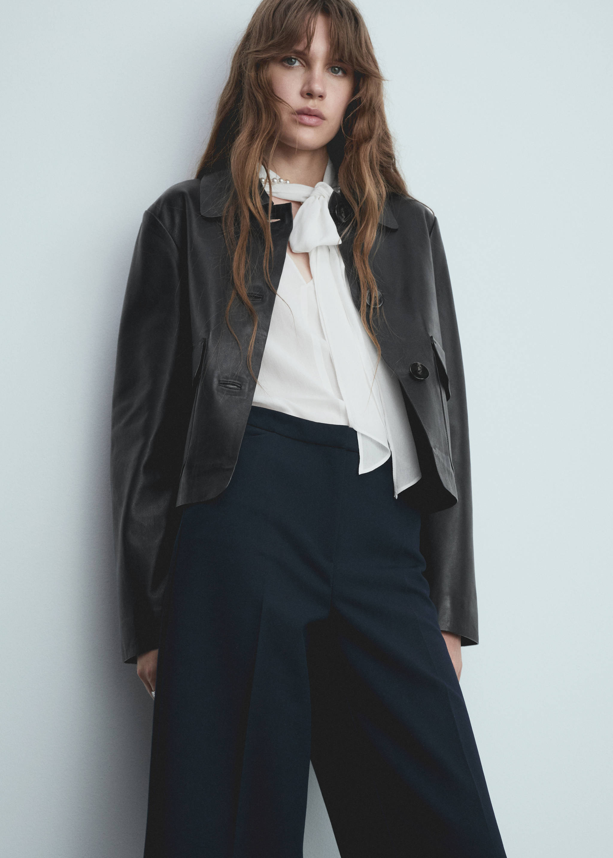 褶皱阔腿裤 - null