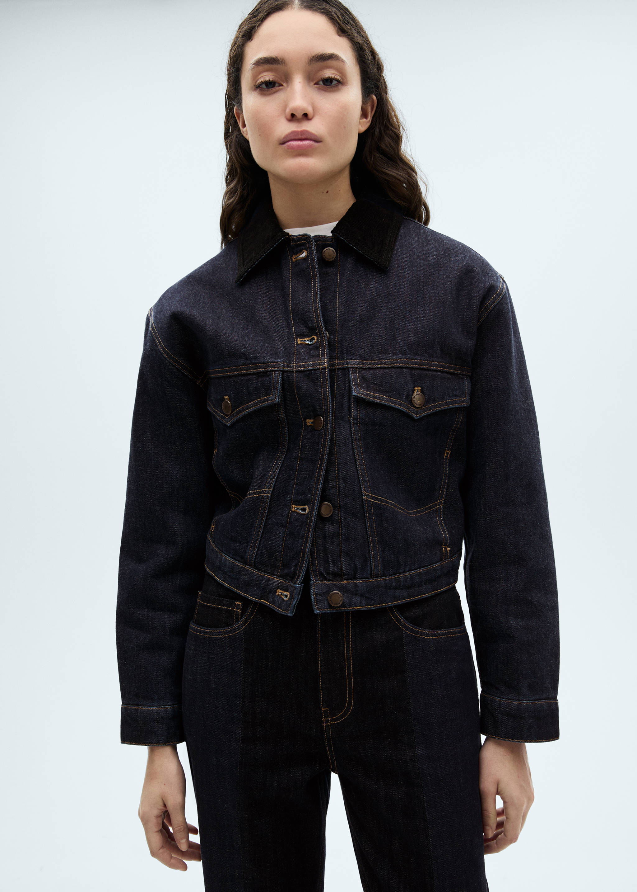 Denim jacket with contrast collar - Medium plane