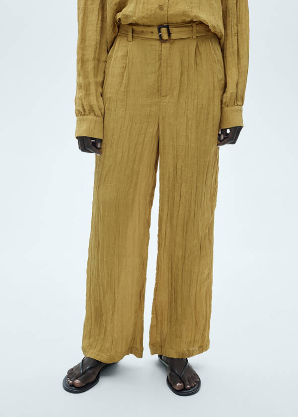 Textured trousers with belt — Mustard