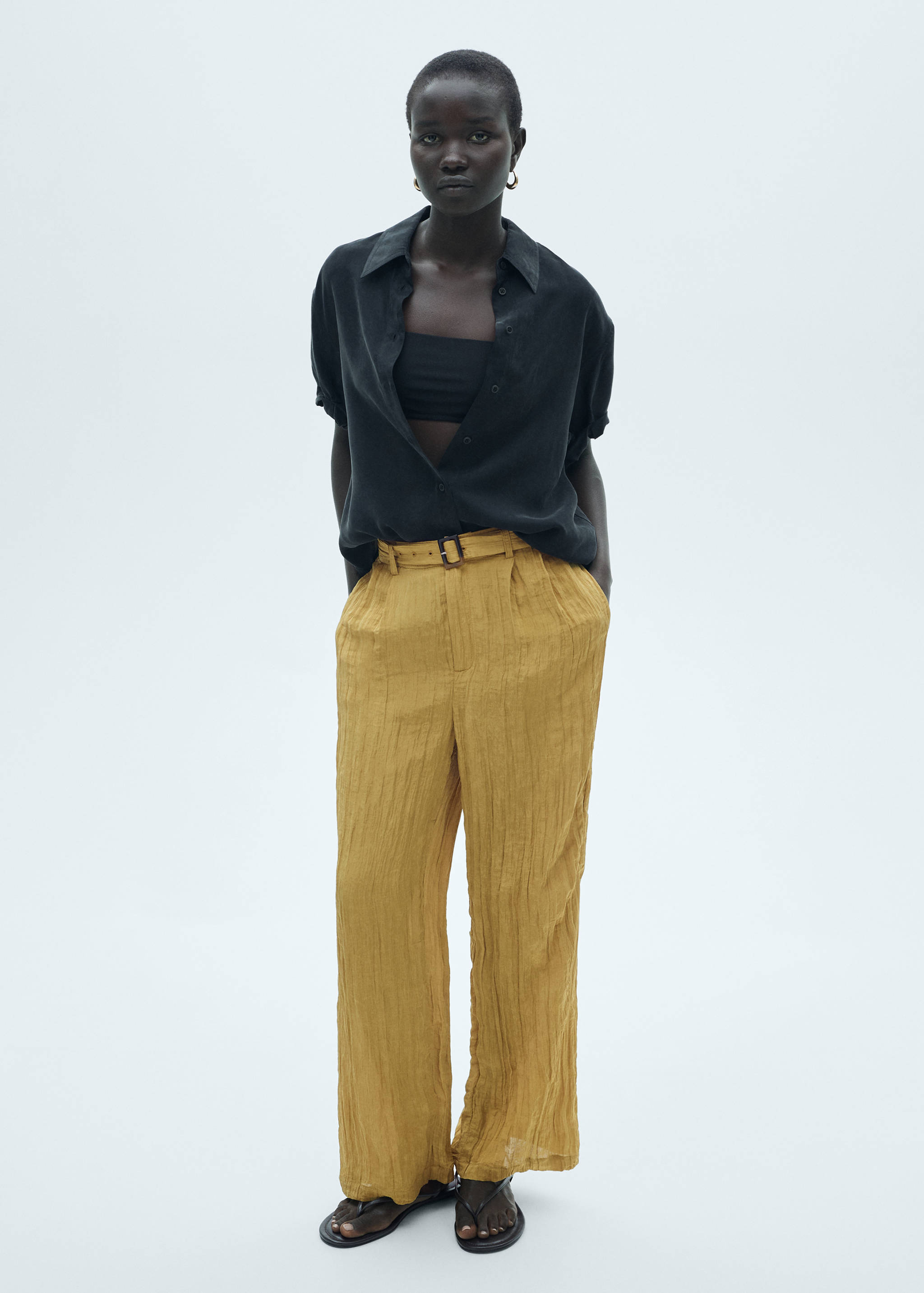 Textured trousers with belt - Details of the article 2