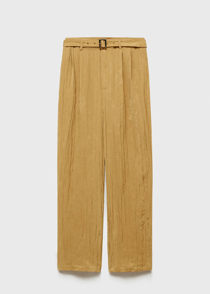 Textured trousers with belt — Mustard