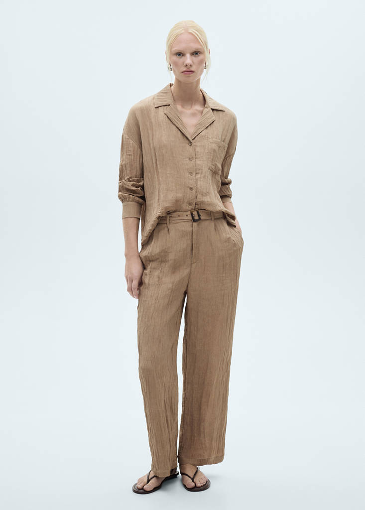 Textured trousers with belt — Brown