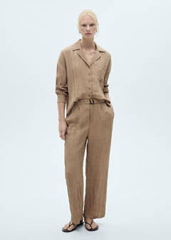 Textured trousers with belt — Brown 2