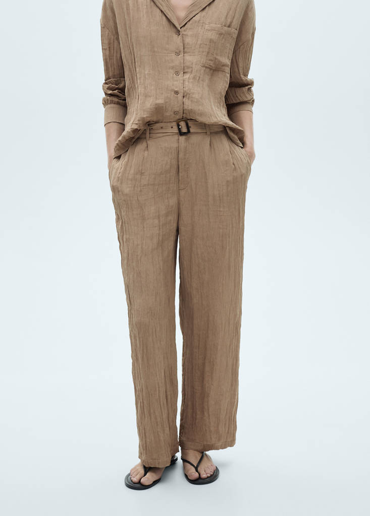 Textured trousers with belt — Brown