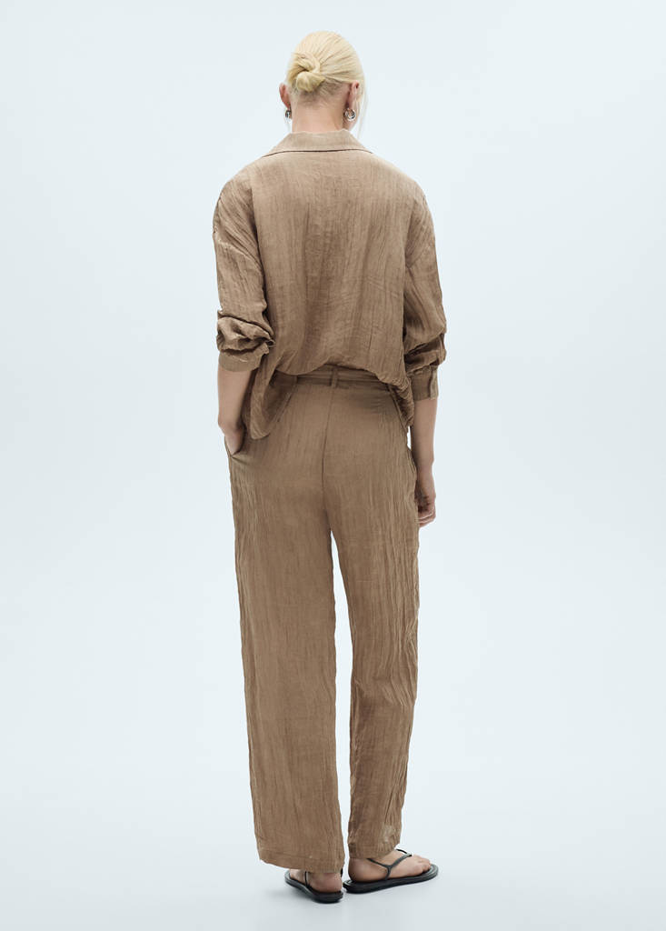 Textured trousers with belt — Brown