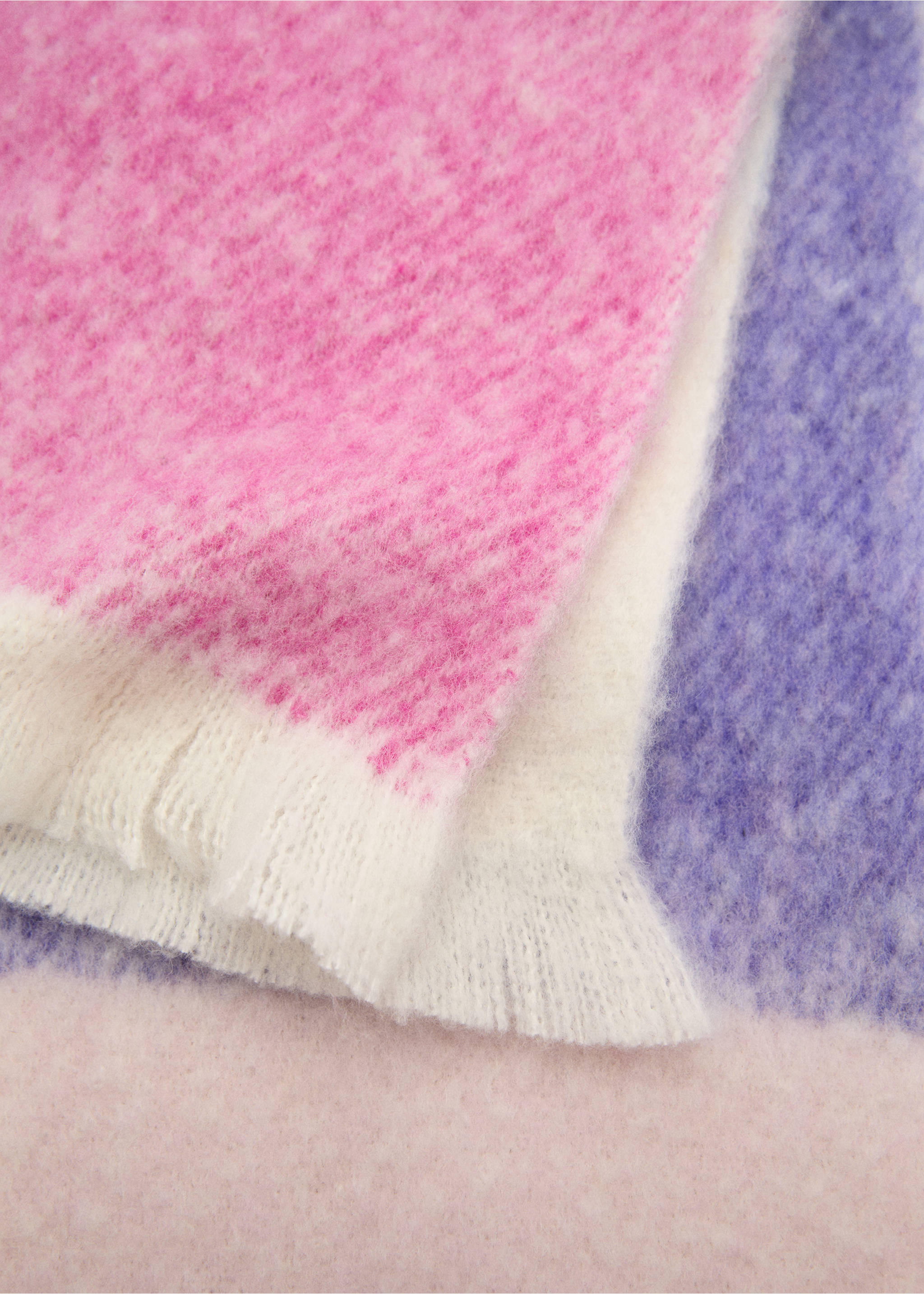 Multi-coloured fringed scarf - Medium plane, Lilac. Ref: 77067649-00.