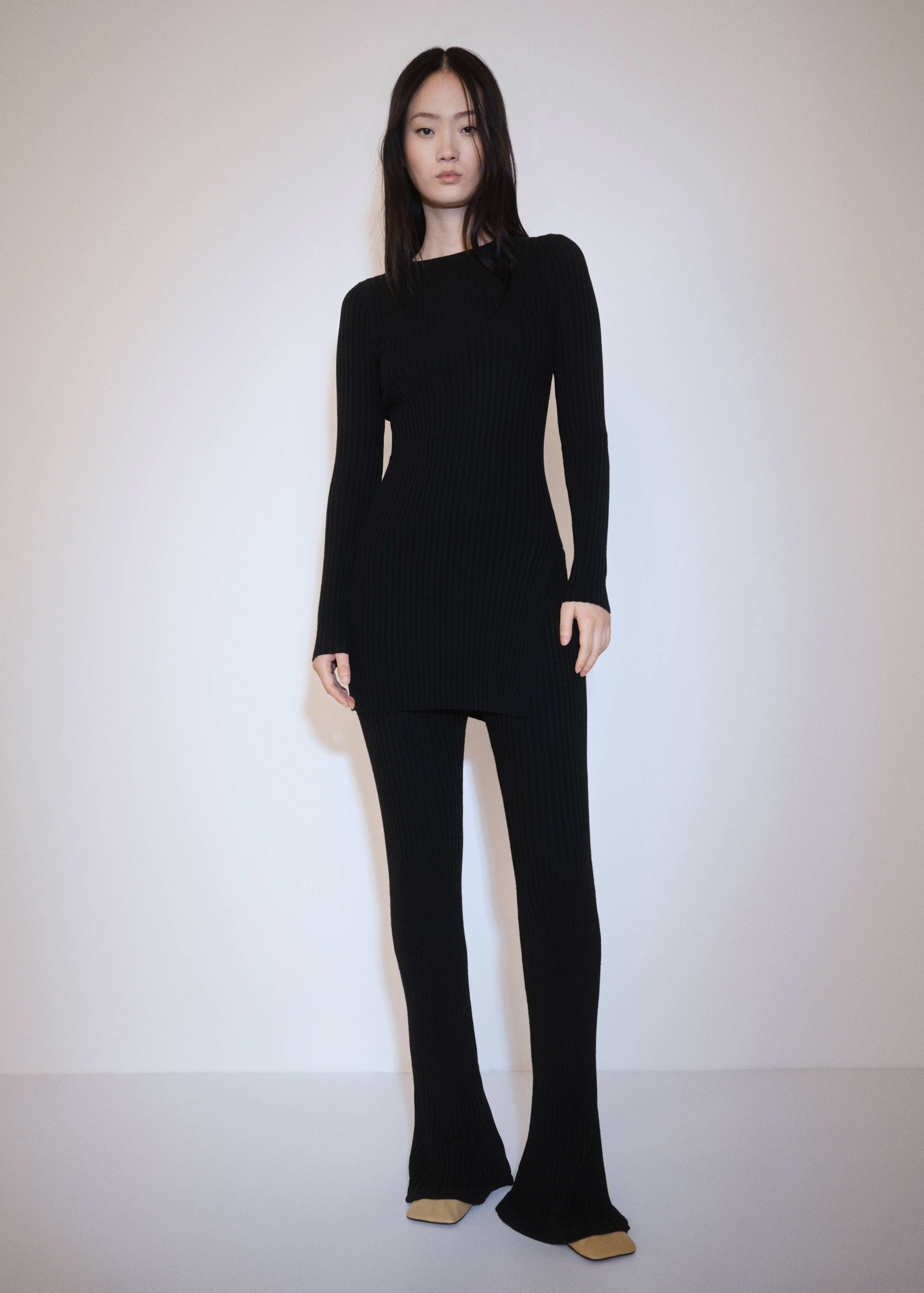 Pantalon évasé maille côtelée - Plan général