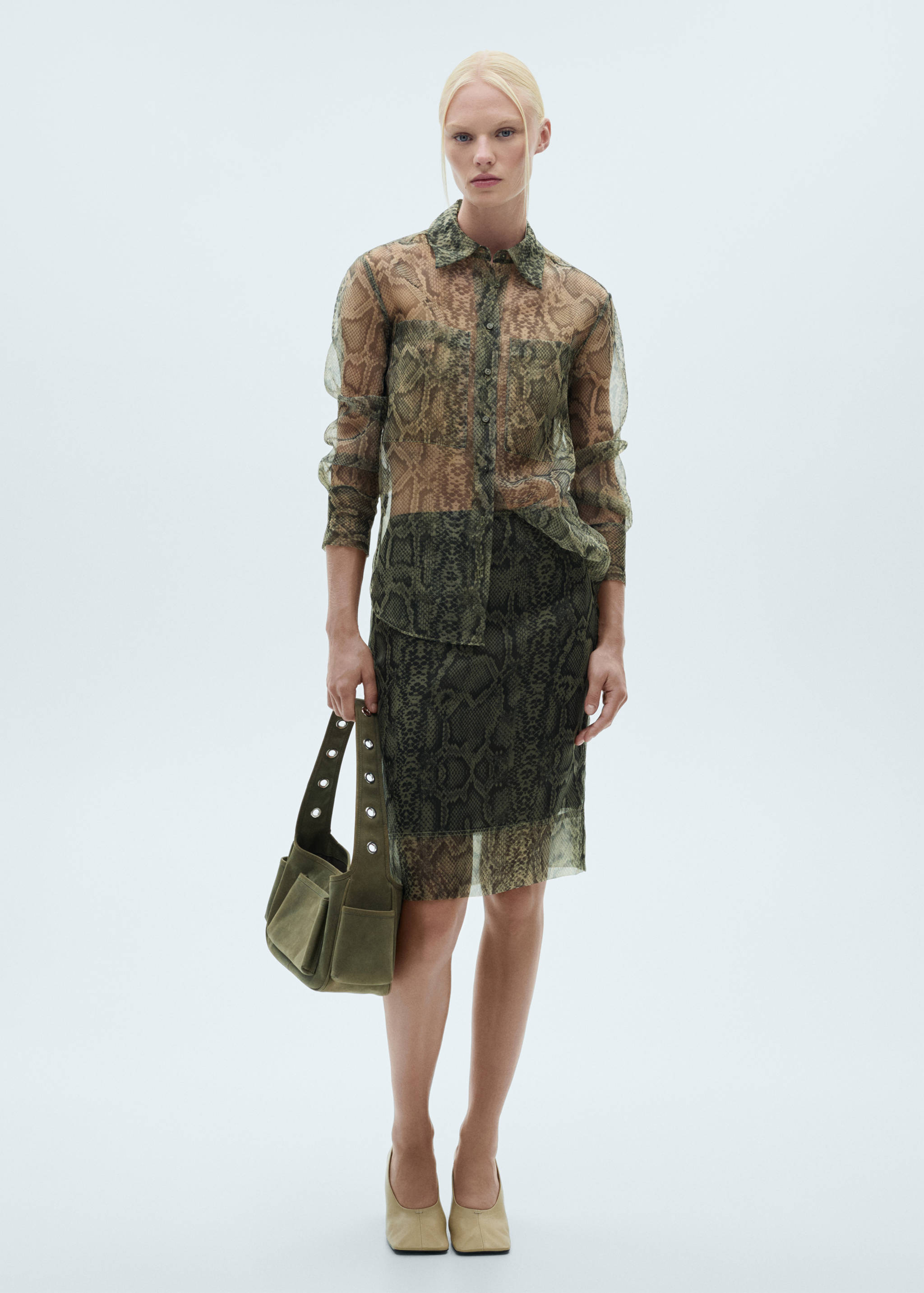 Animal print semi-transparent organza shirt - General plane