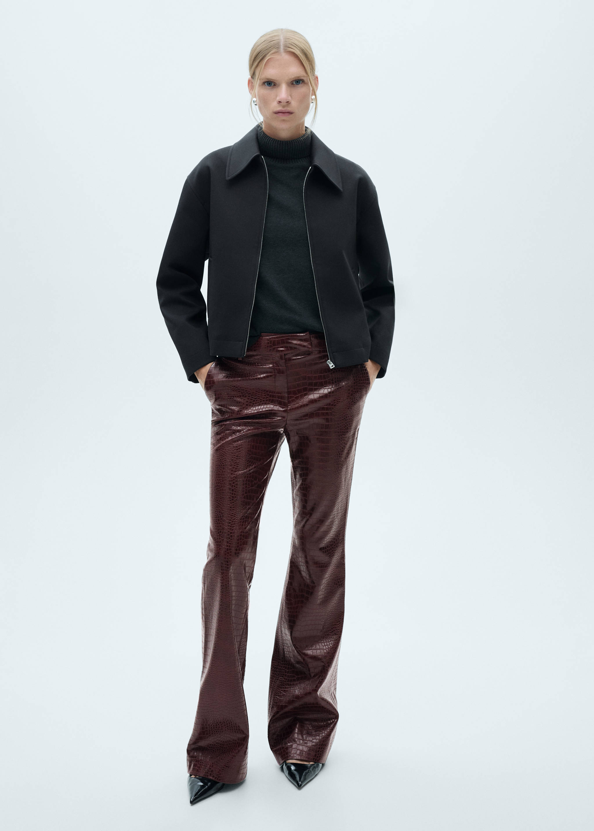 Snake-effect flared trousers - General plane