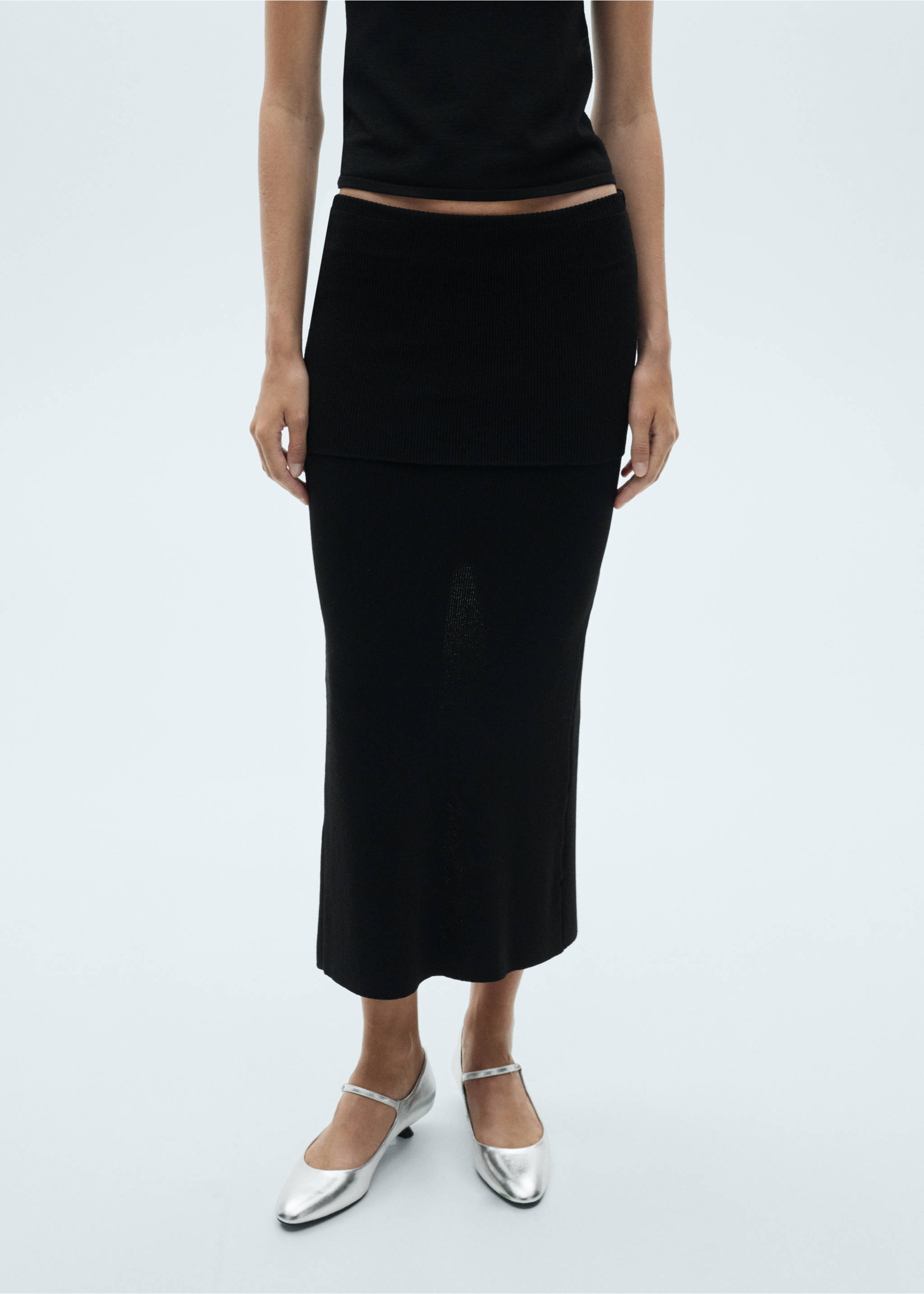 Ribbed midi skirt - Medium plane, Black. Ref: 77067711-00.