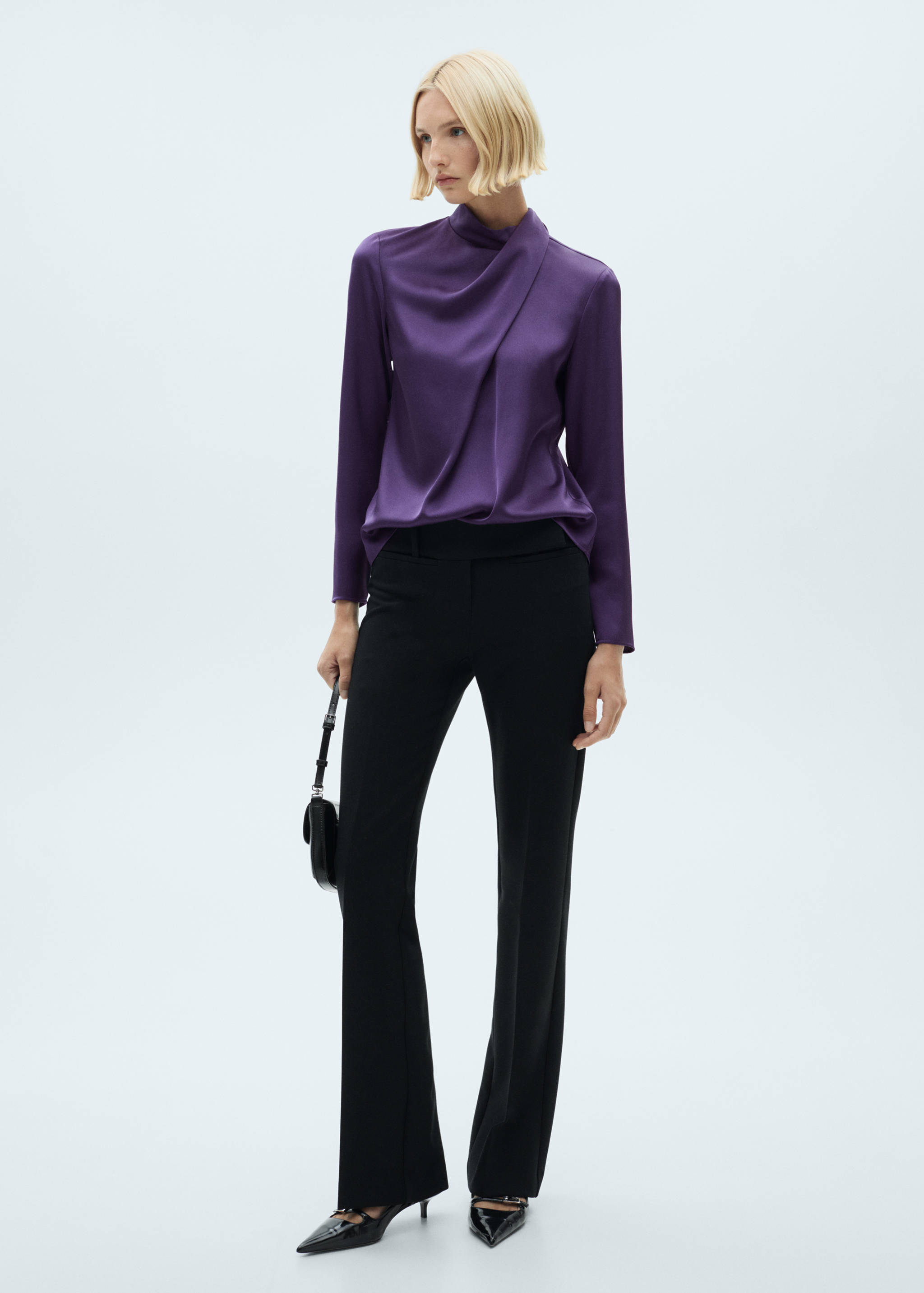 Turtleneck draped satin blouse - General plane