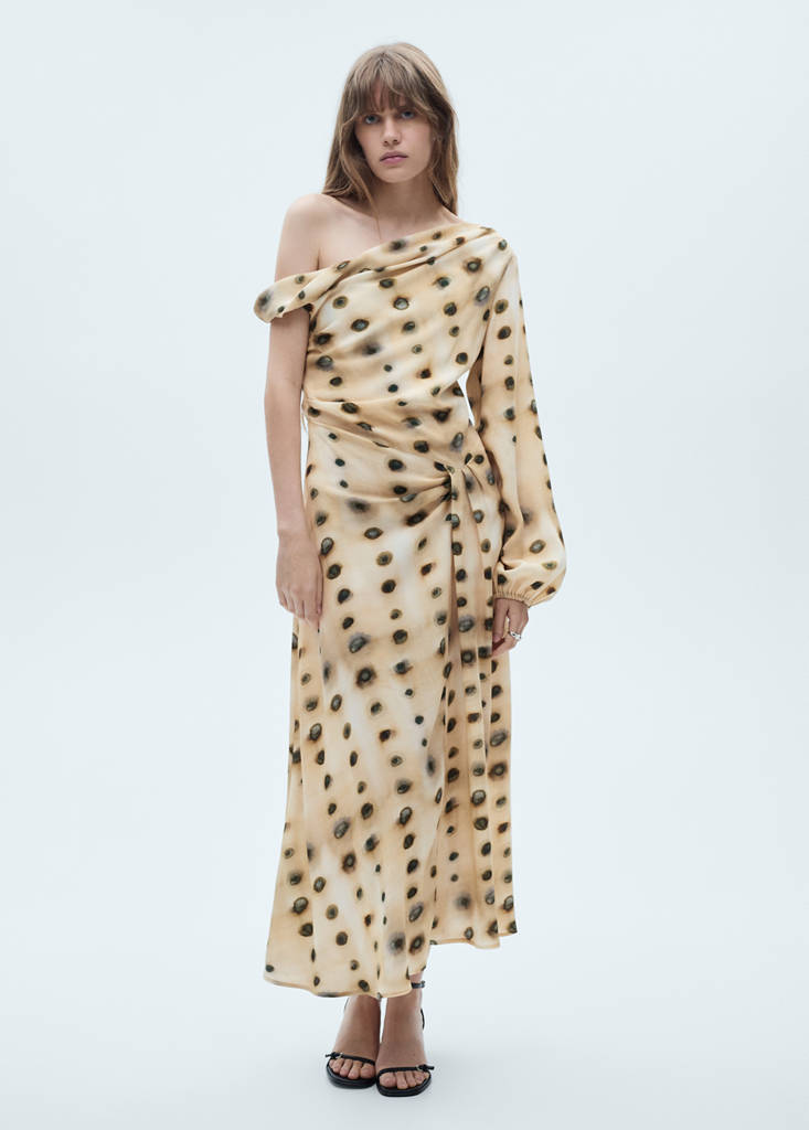 Polka-dot asymmetrical dress — Beige