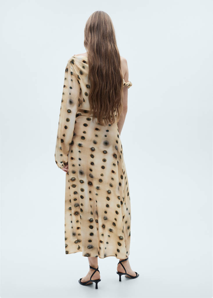 Polka-dot asymmetrical dress — Beige
