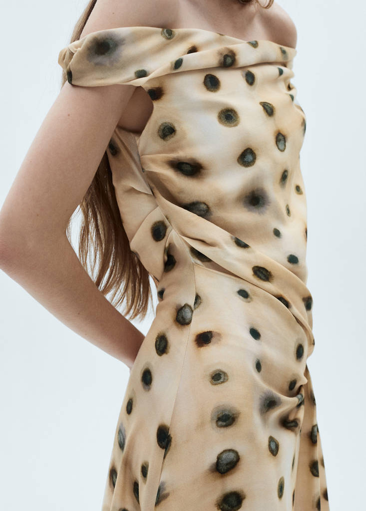 Polka-dot asymmetrical dress — Beige