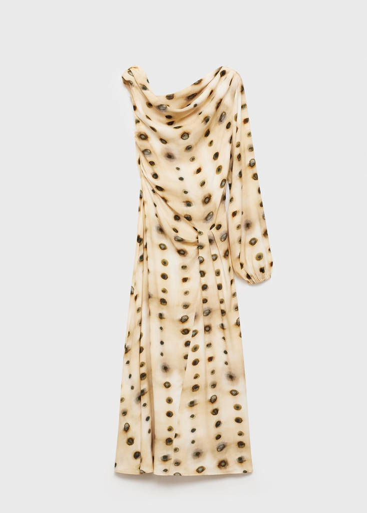 Polka-dot asymmetrical dress — Beige