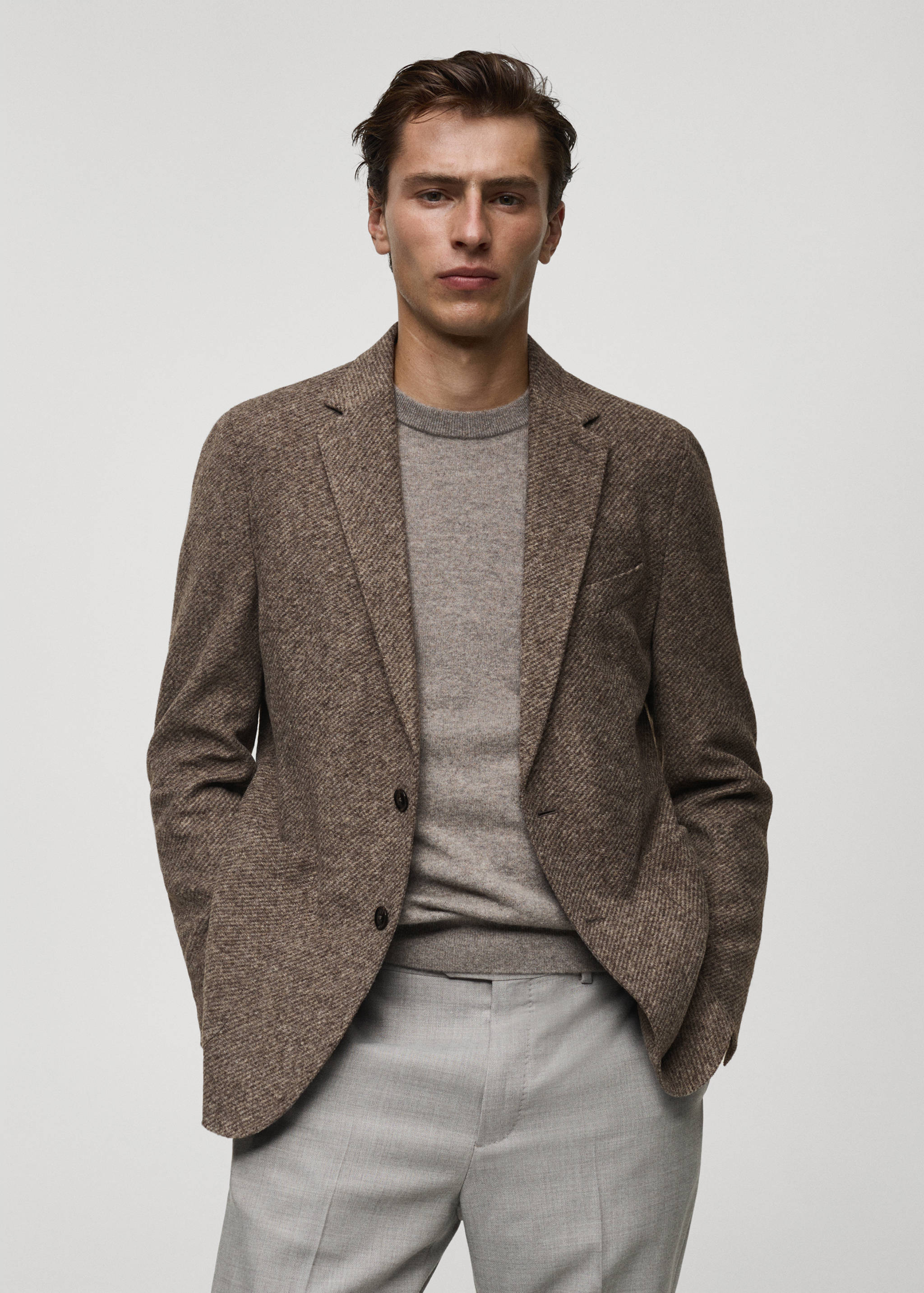 Italian virgin wool flannel tailored jacket - Medium plane