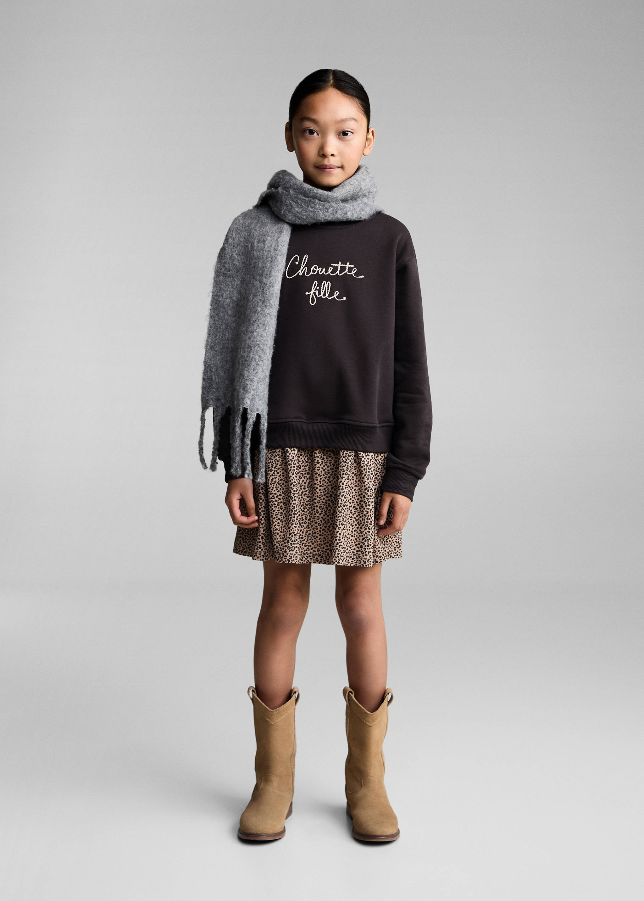 动物印花卫衣式连衣裙 - null