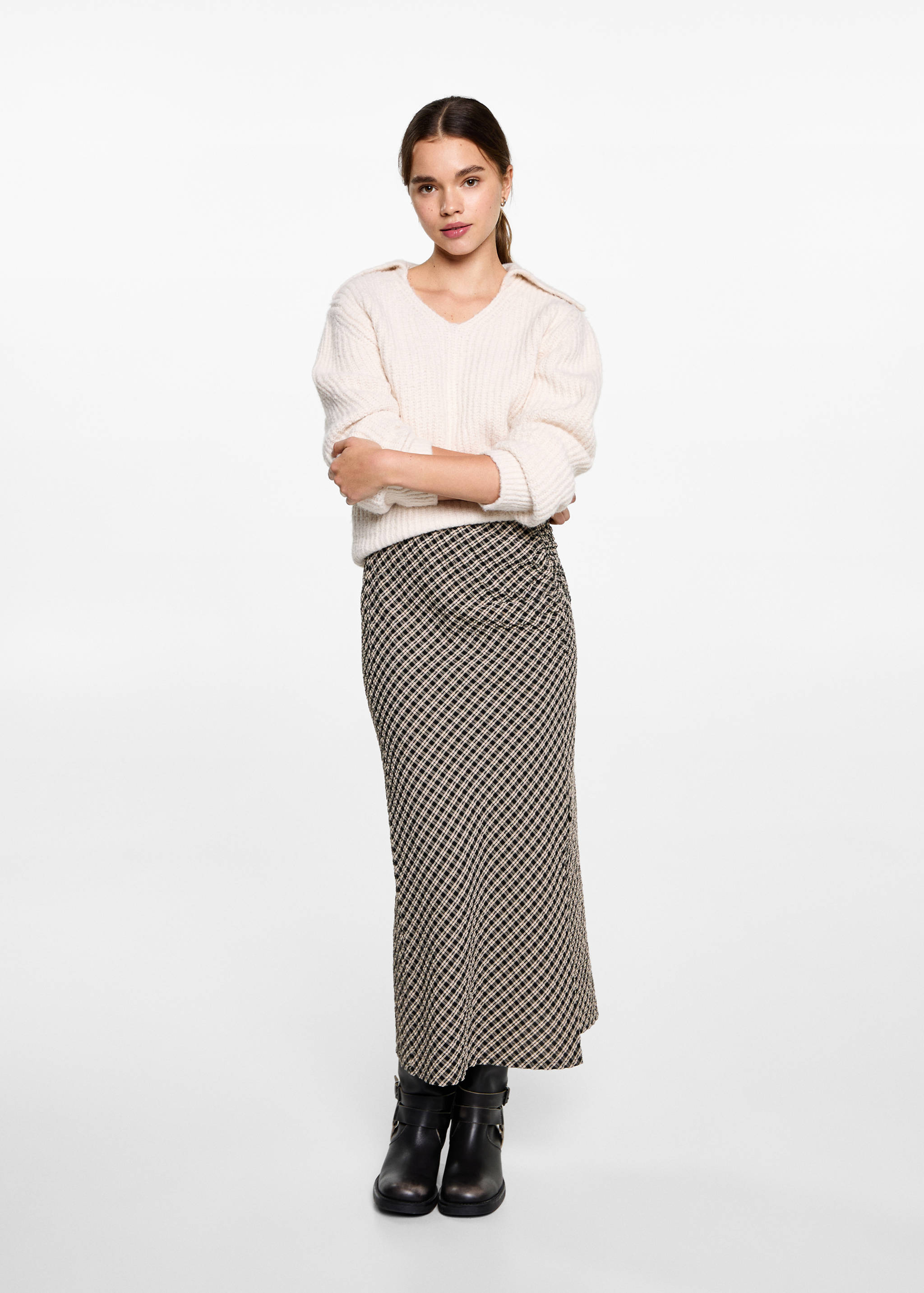 Checked midi skirt - General plane