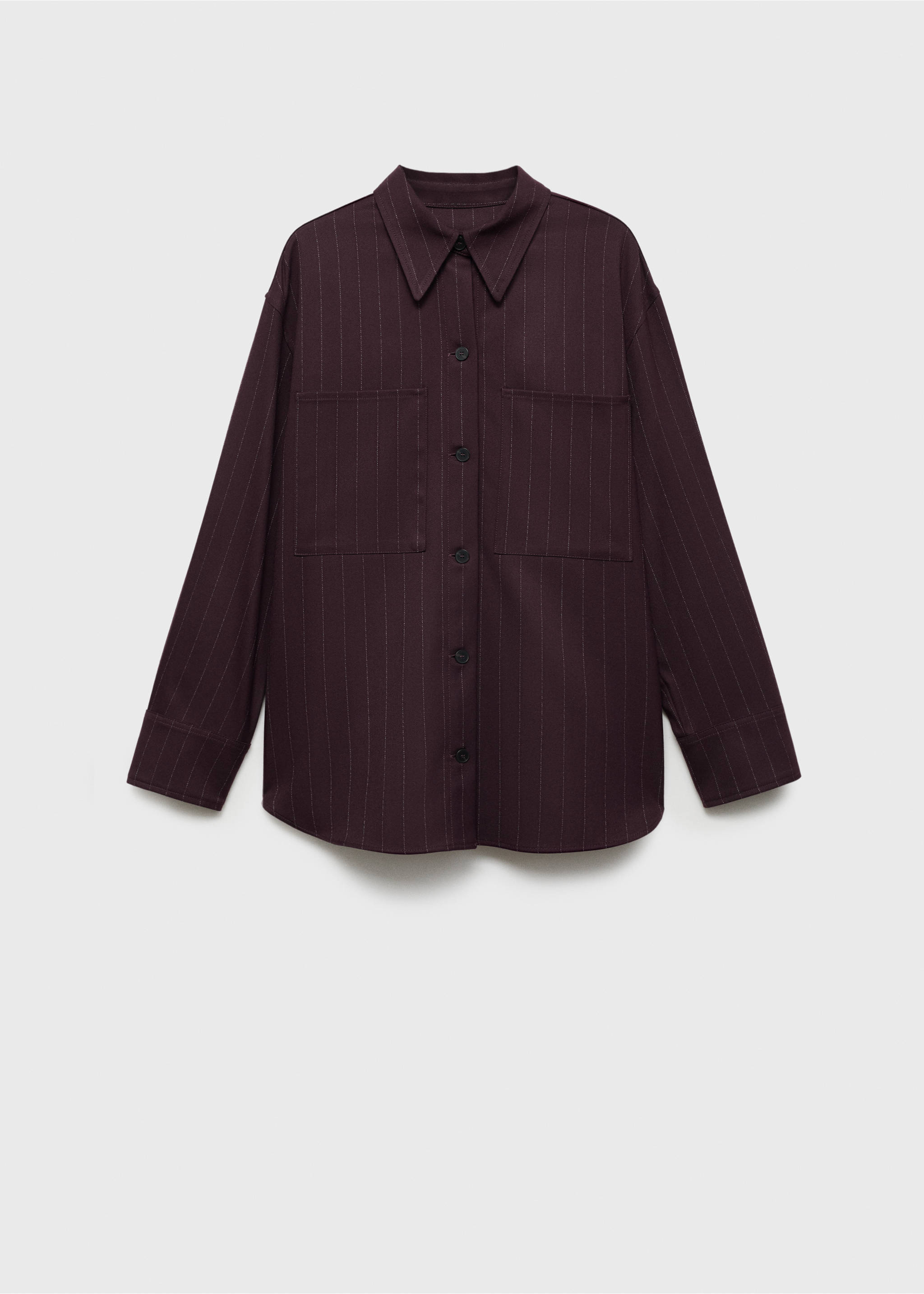Dark plum pinstriped overshirt with chest pockets and a button-up front., Wine. Ref: 77068280-00.