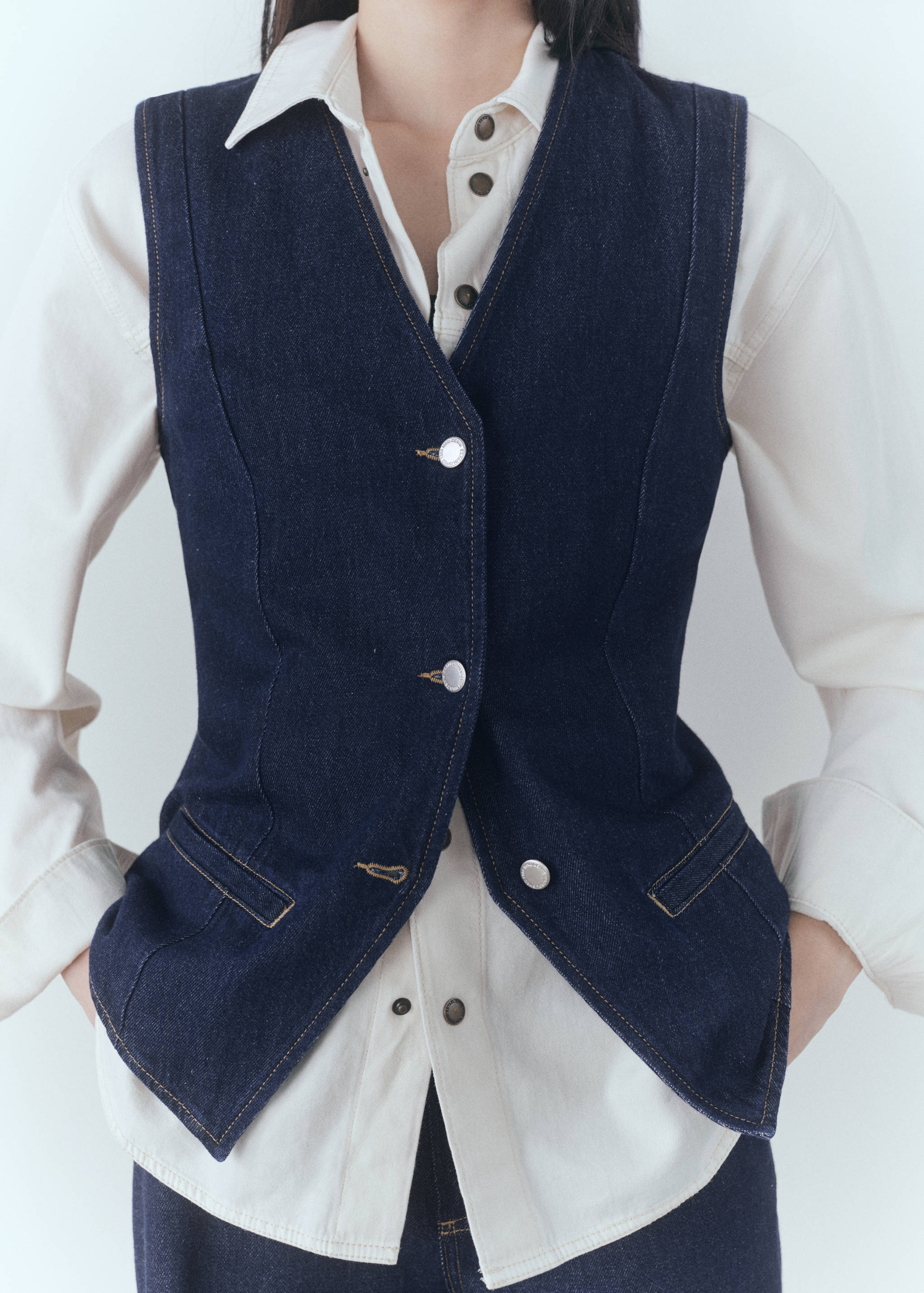 Rinse-wash denim waistcoat - Details of the article 6
