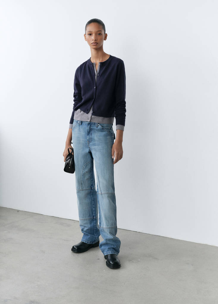 MANGO - Jean wideleg coutures décoratives bleu - 34