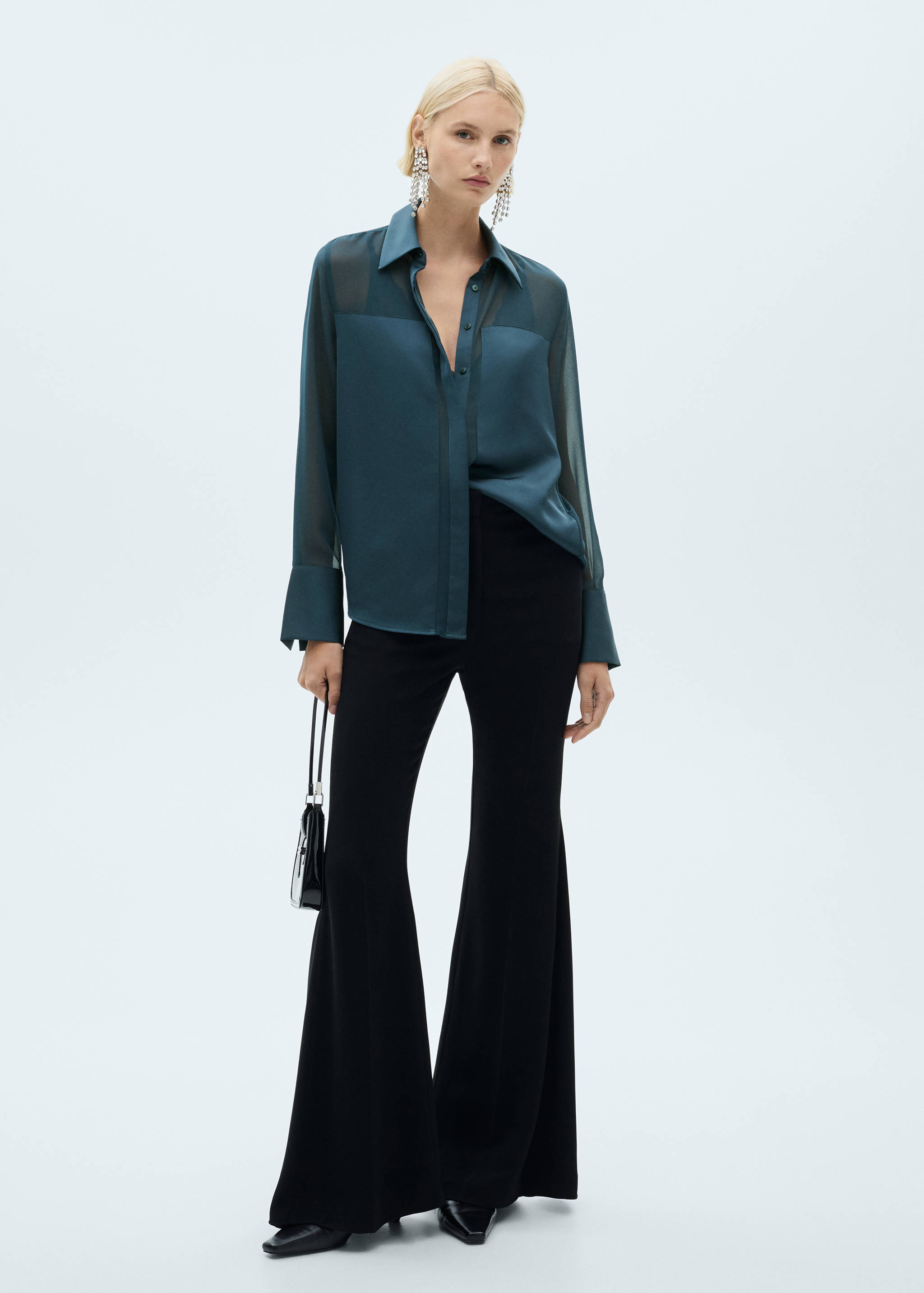 Chiffon shirt with satin panels - General plane