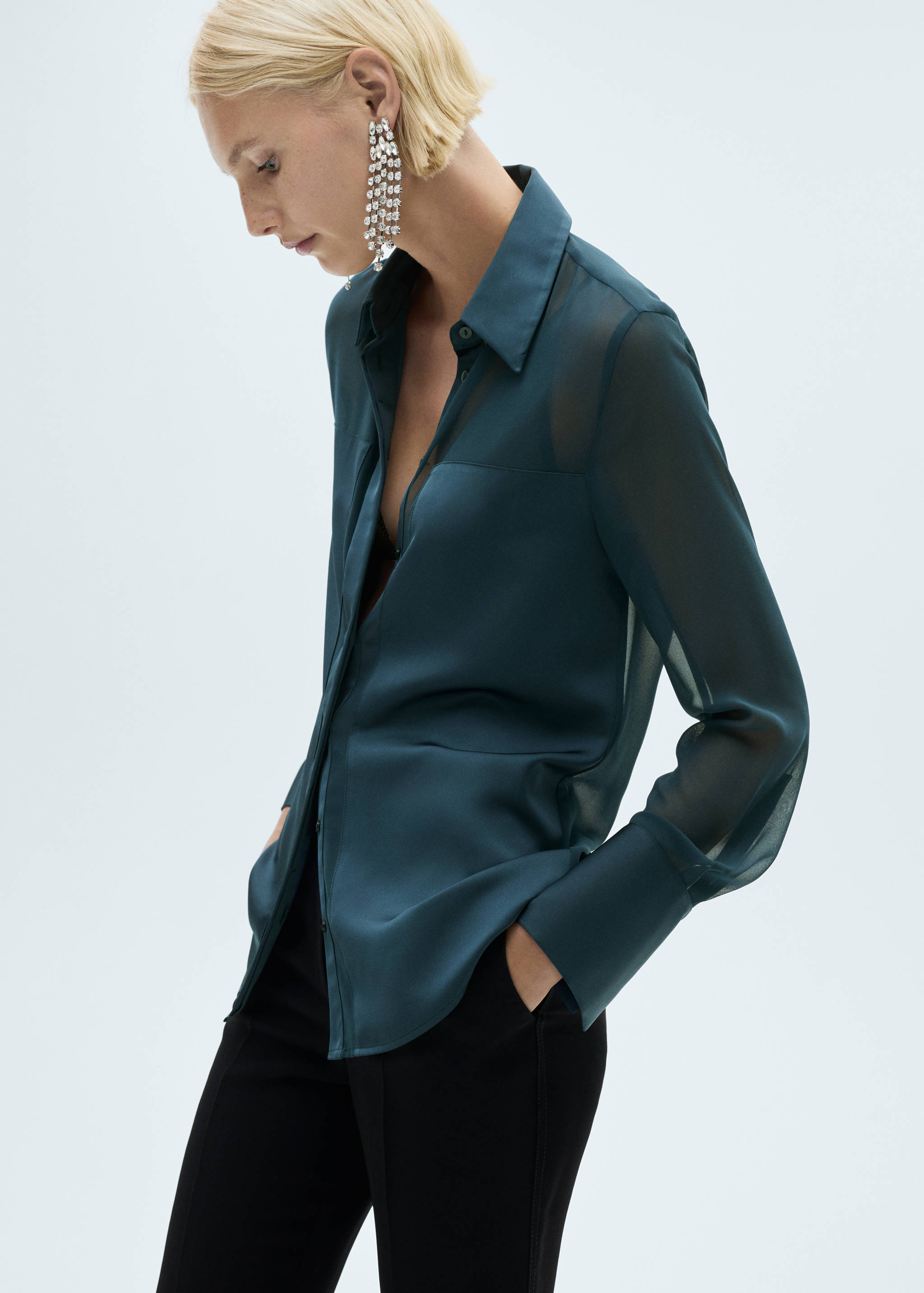 Chiffon shirt with satin panels - Medium plane