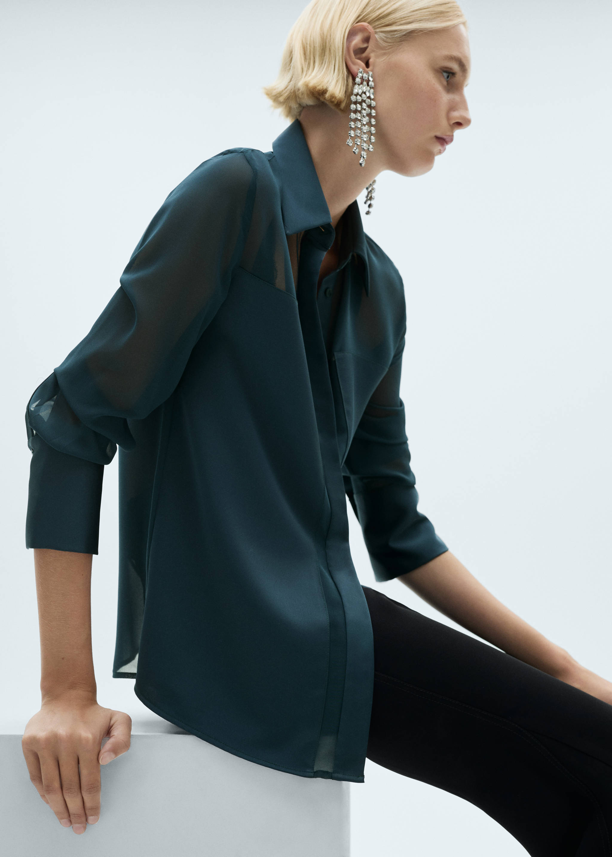 Chiffon shirt with satin panels - Details of the article 2