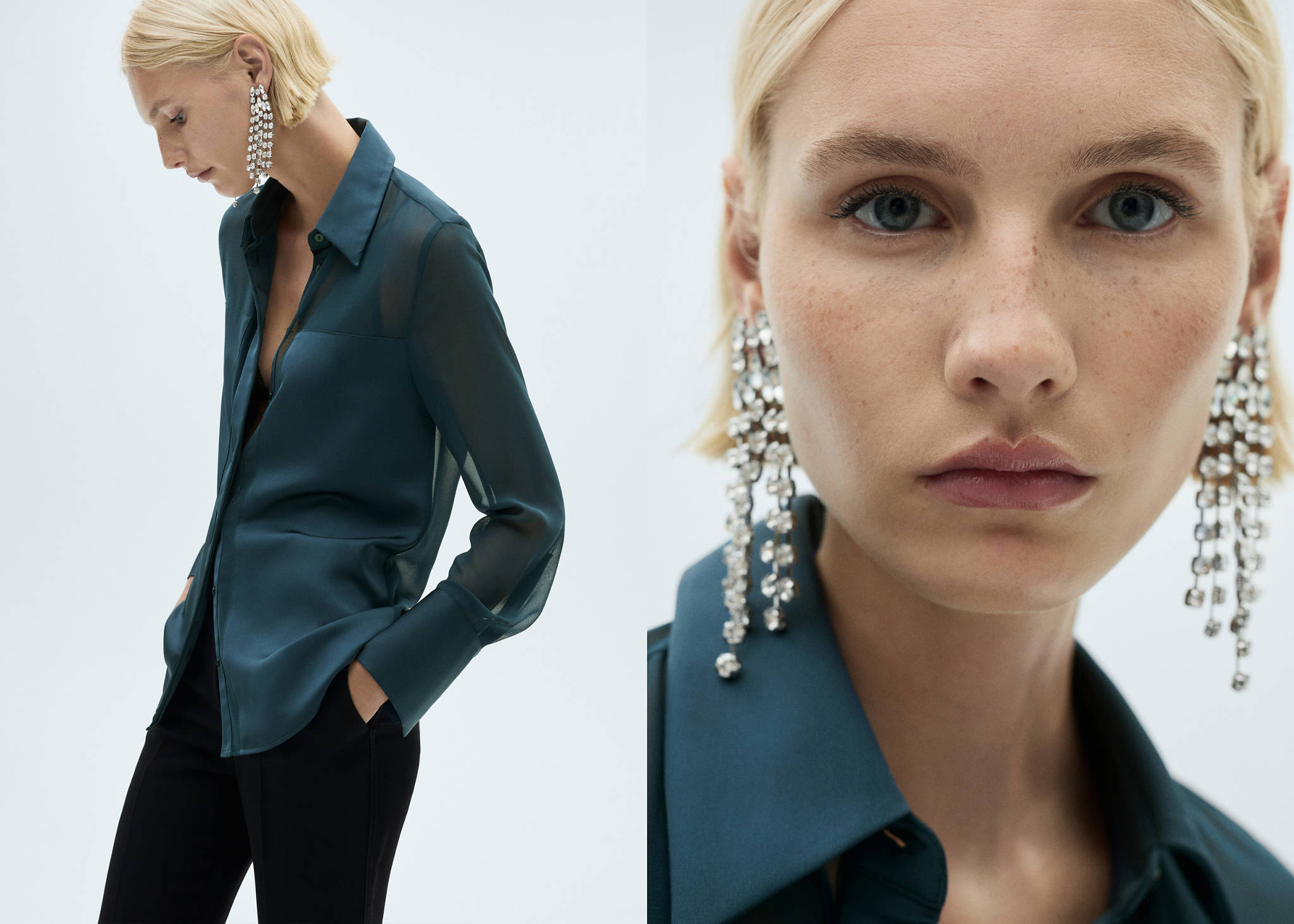 Chiffon shirt with satin panels - Panoramic plane