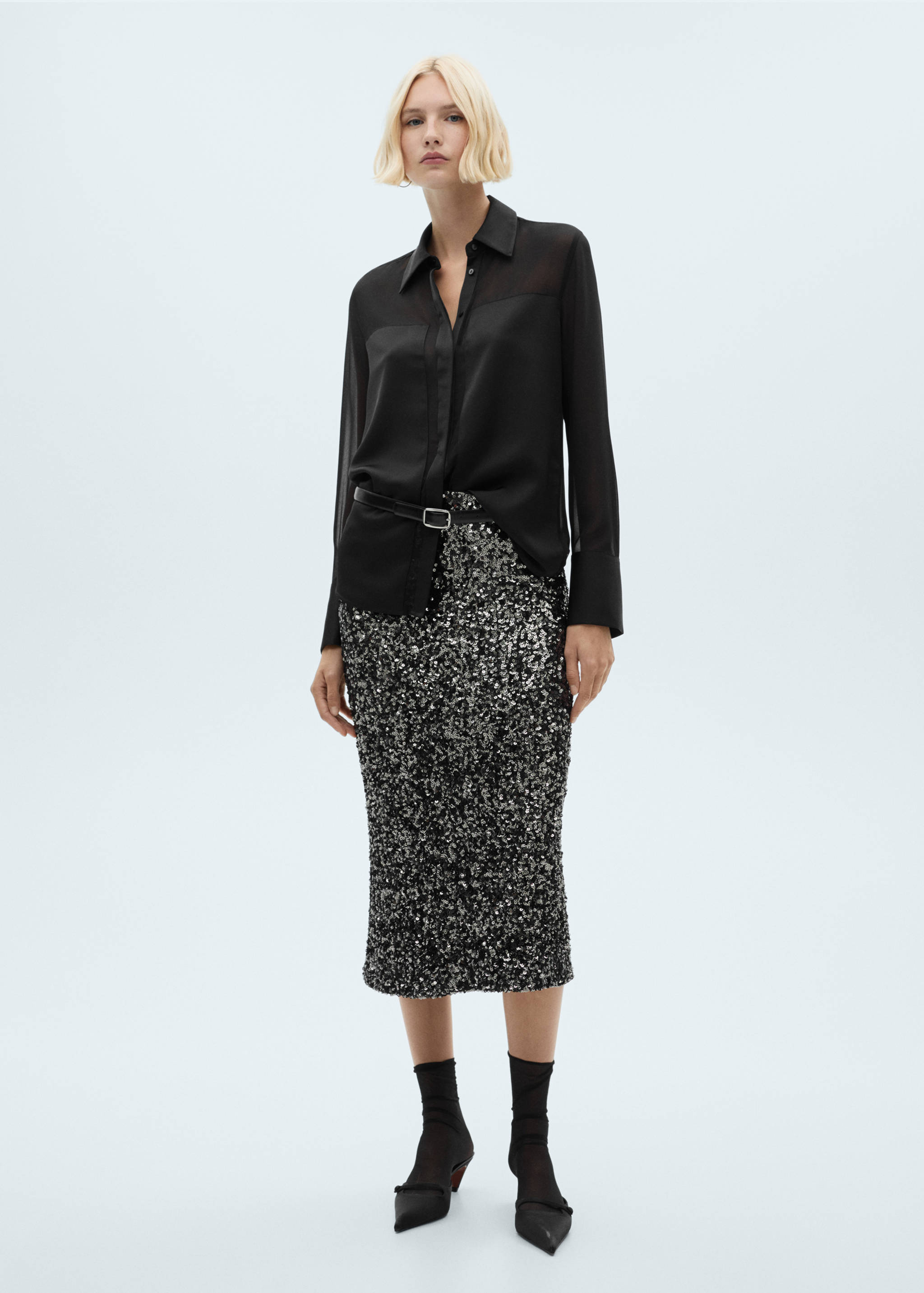 Chiffon shirt with satin panels - General plane