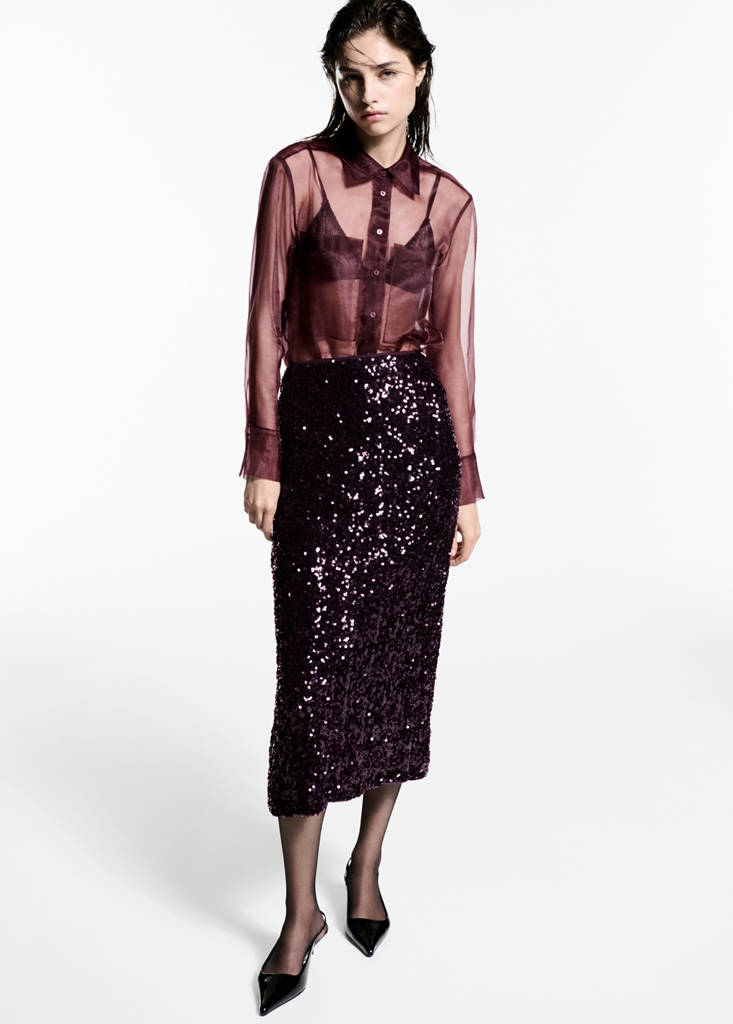 Sequin midi skirt — Burgundy