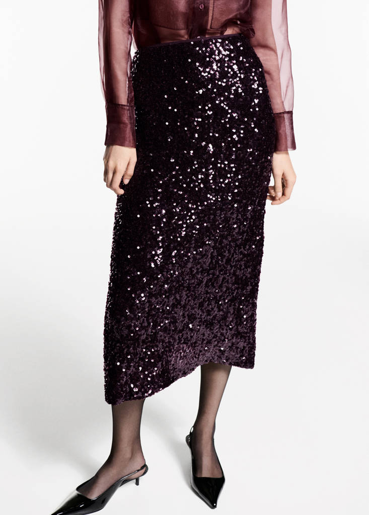 Sequin midi skirt — Burgundy