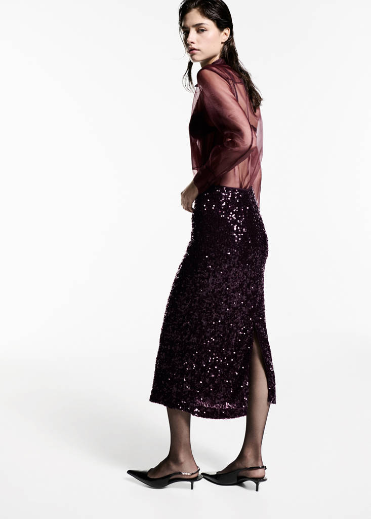 Sequin midi skirt — Burgundy