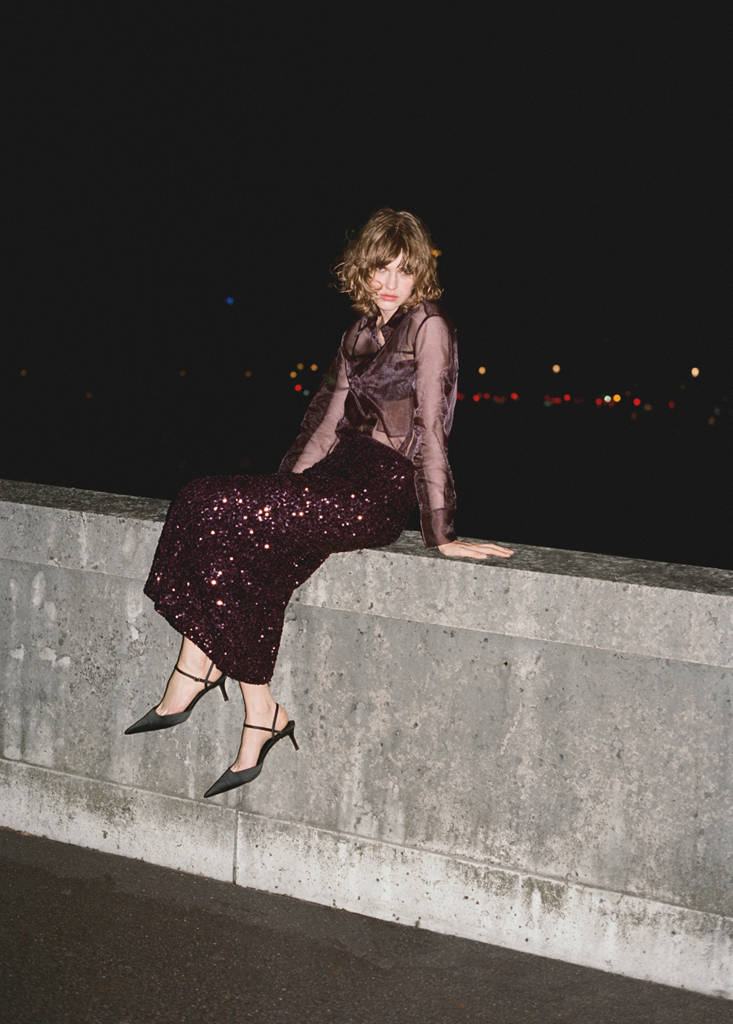 Sequin midi skirt — Burgundy