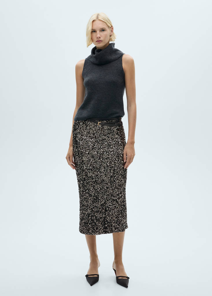 Sequin midi skirt — Charcoal