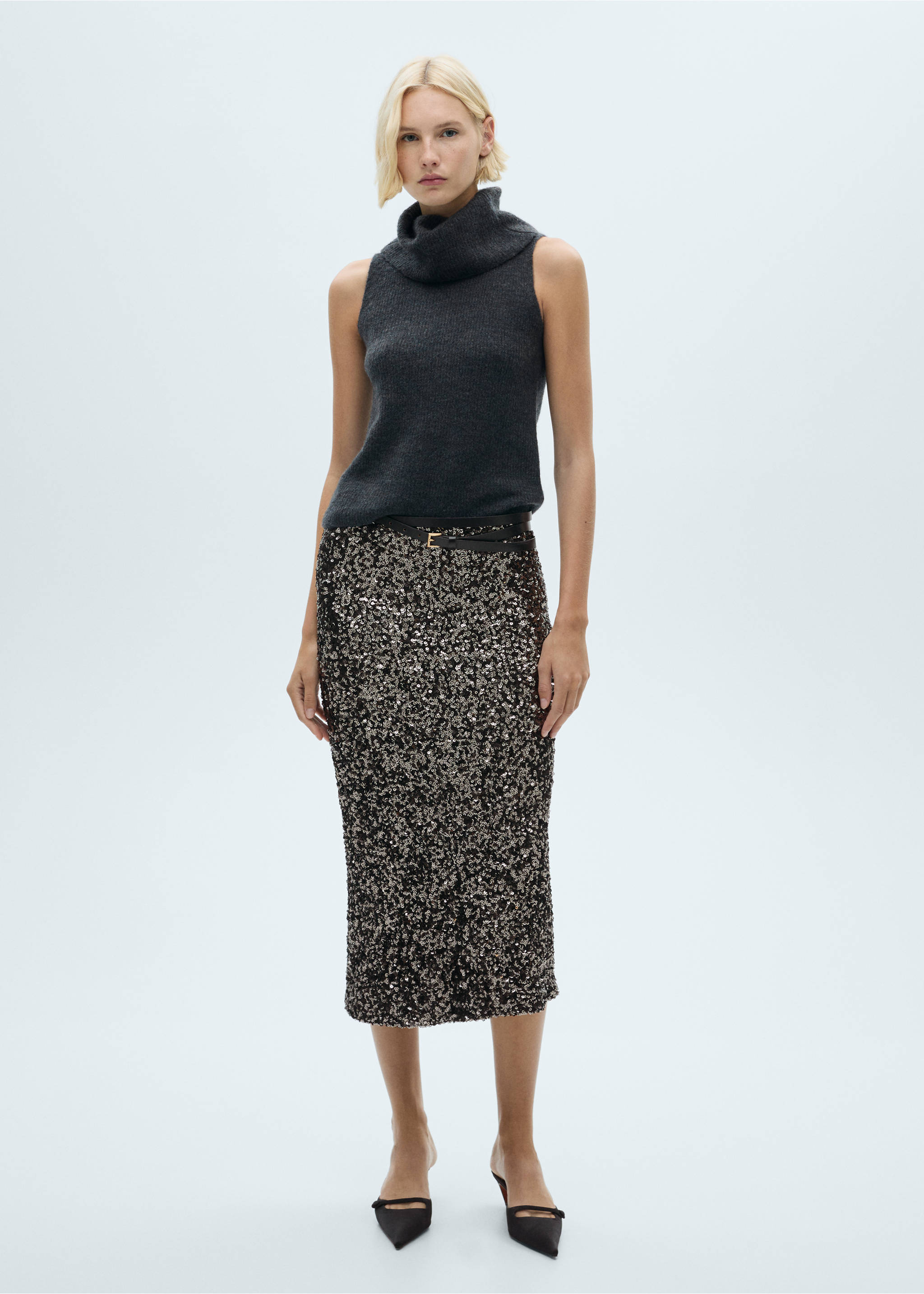 Midirok met pailletten - Overzichtstekening, Antraciet. Ref: 77069060-00.