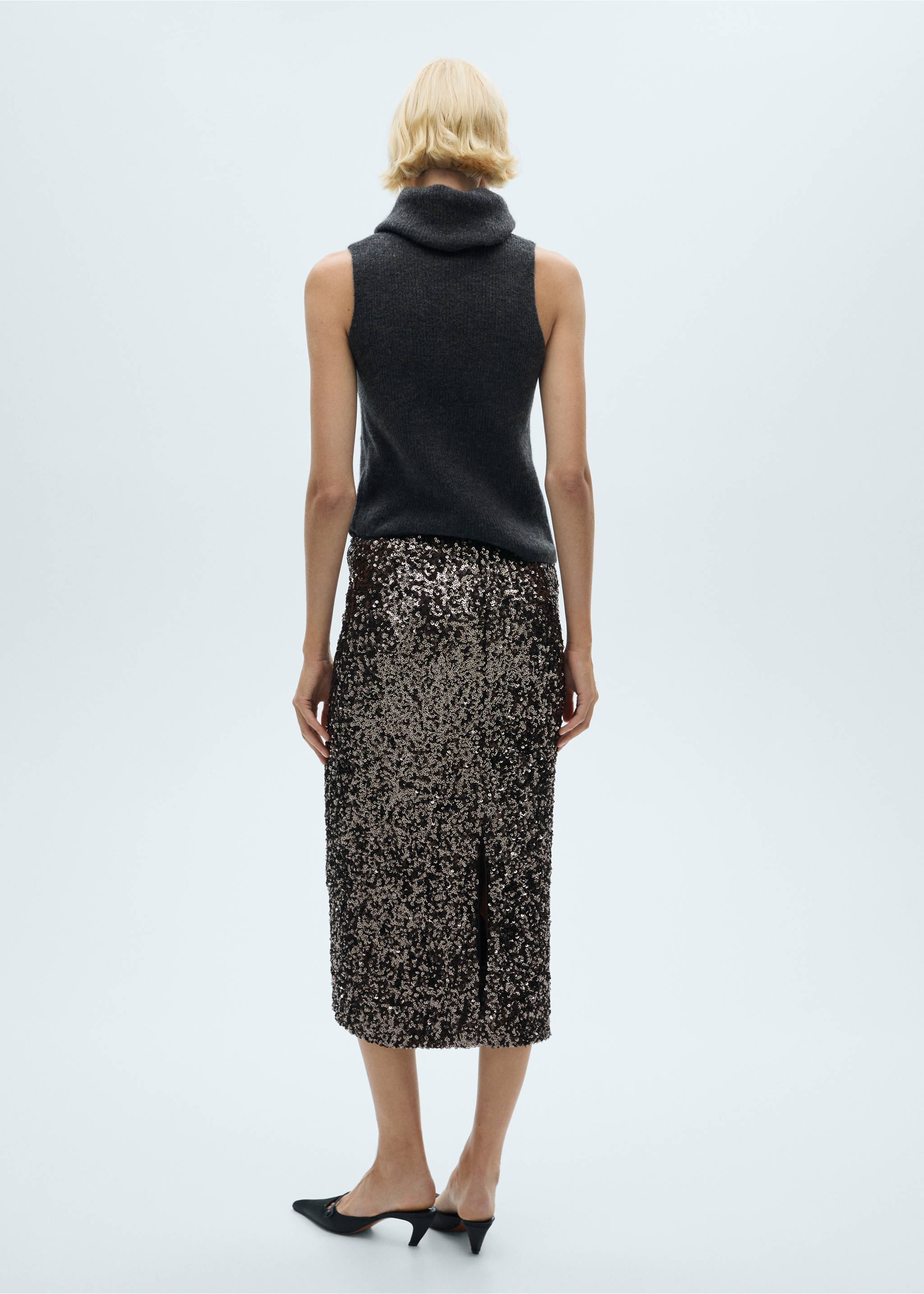 Midirok met pailletten - Achterkant van het artikel, Antraciet. Ref: 77069060-00.