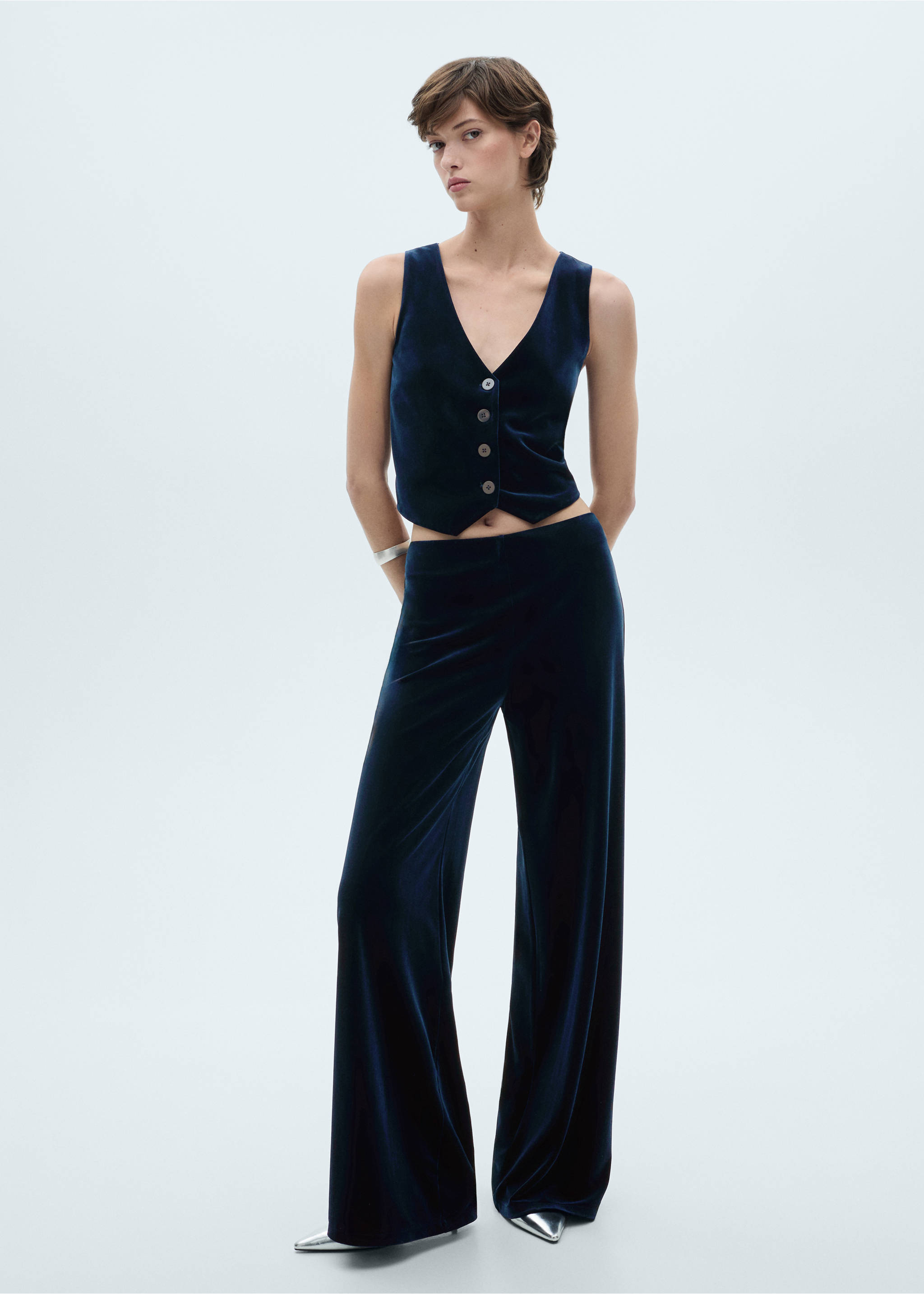 Cropped velvet waistcoat - General plane, Night Blue. Ref: 77069062-00.
