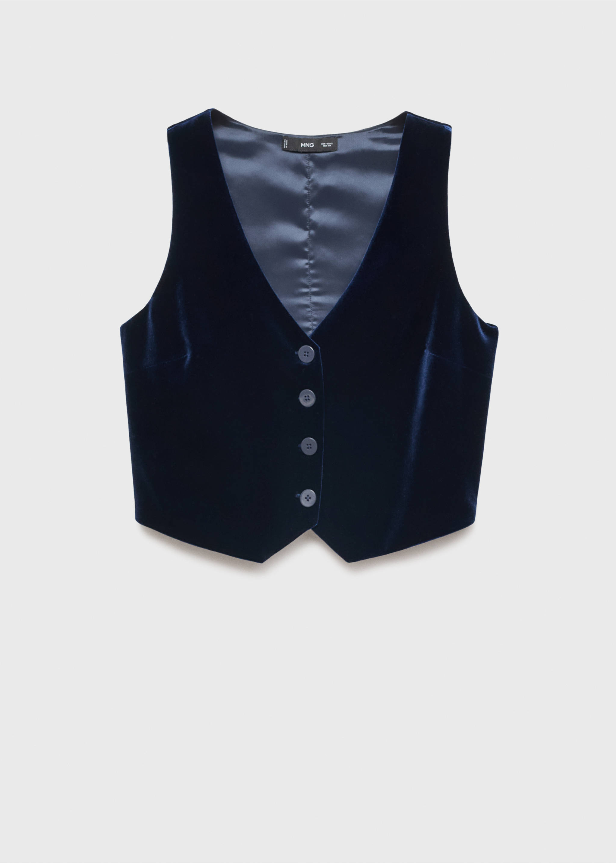 Cropped velvet waistcoat - Article without model, Night Blue. Ref: 77069062-00.