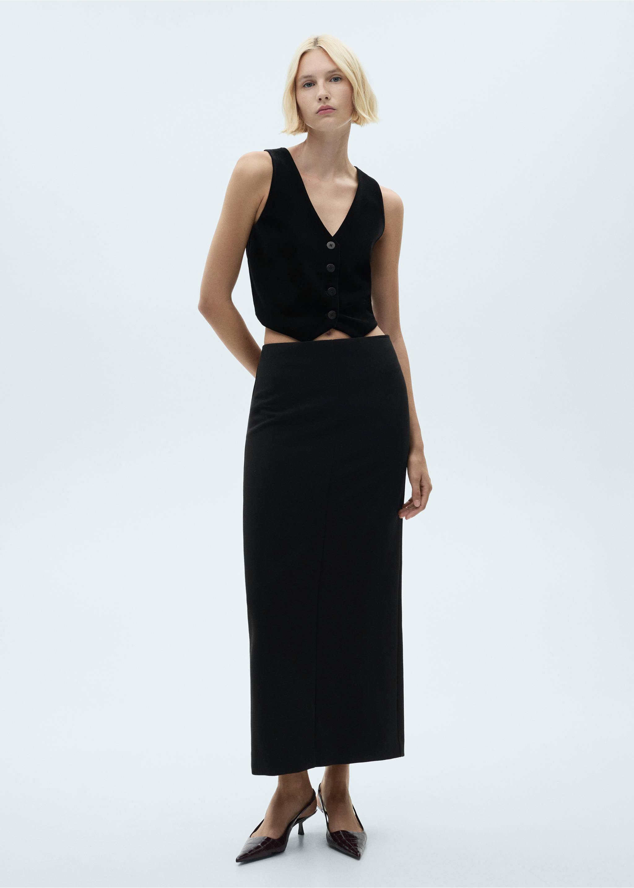 Cropped velvet waistcoat - General plane, Black. Ref: 77069062-00.