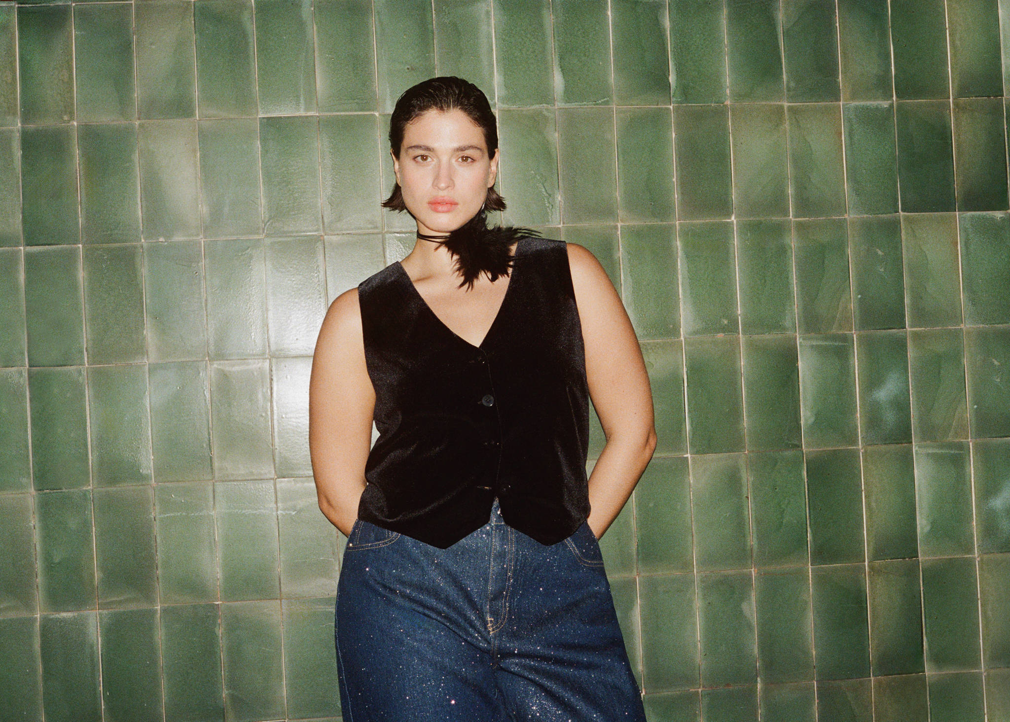 Cropped velvet waistcoat - Panoramic plane